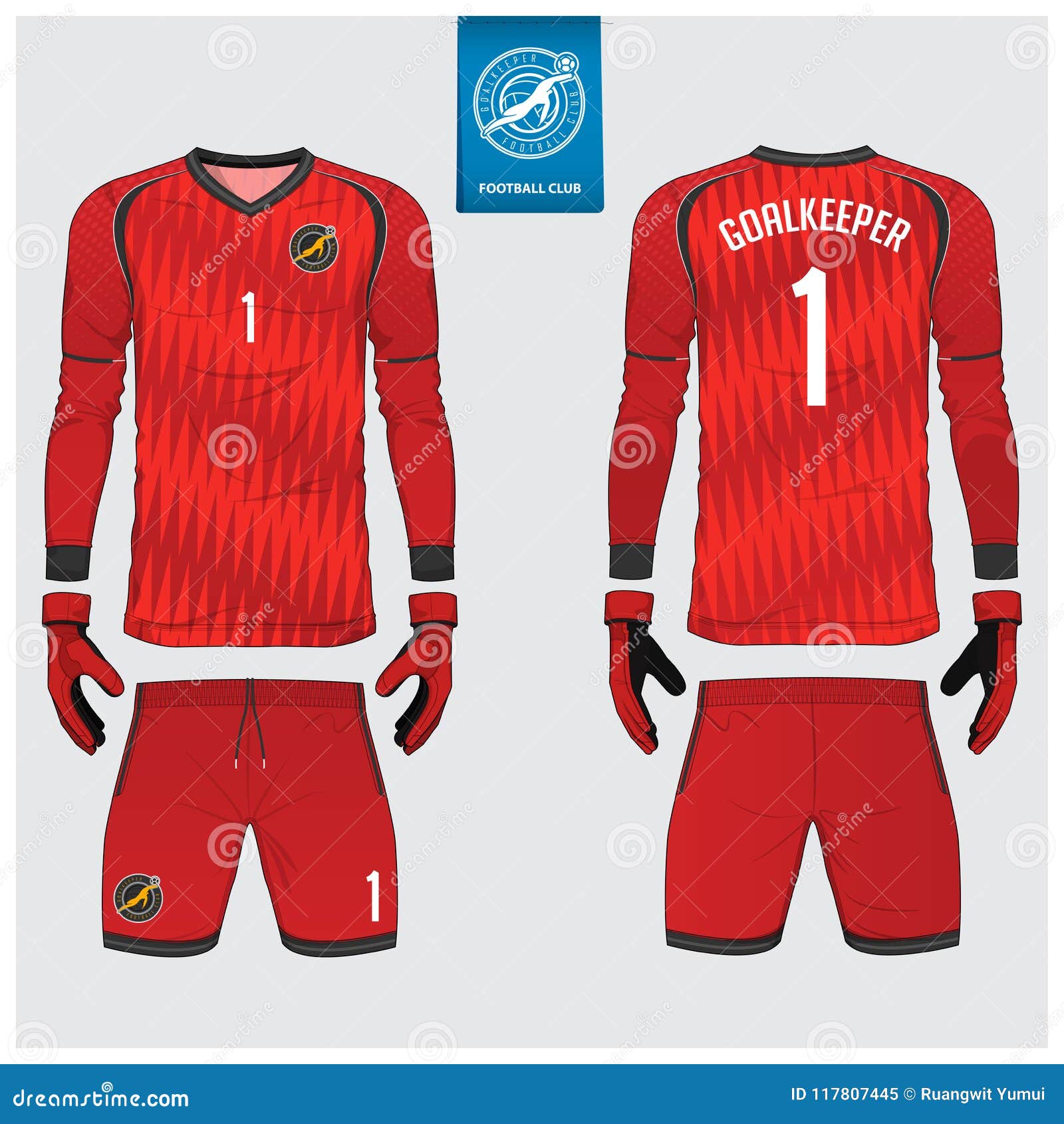 Goalkeeper jersey,t-shirt sport design template, Long sleeve soccer jersey  mockup for football club. uniform front and back view. Stock Vector