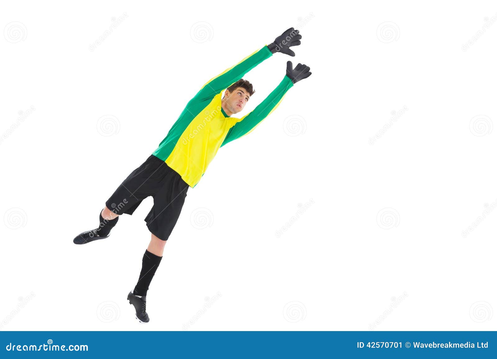 Goalkeeper in Yellow Jumping Up Stock Image Image of sportswear, team