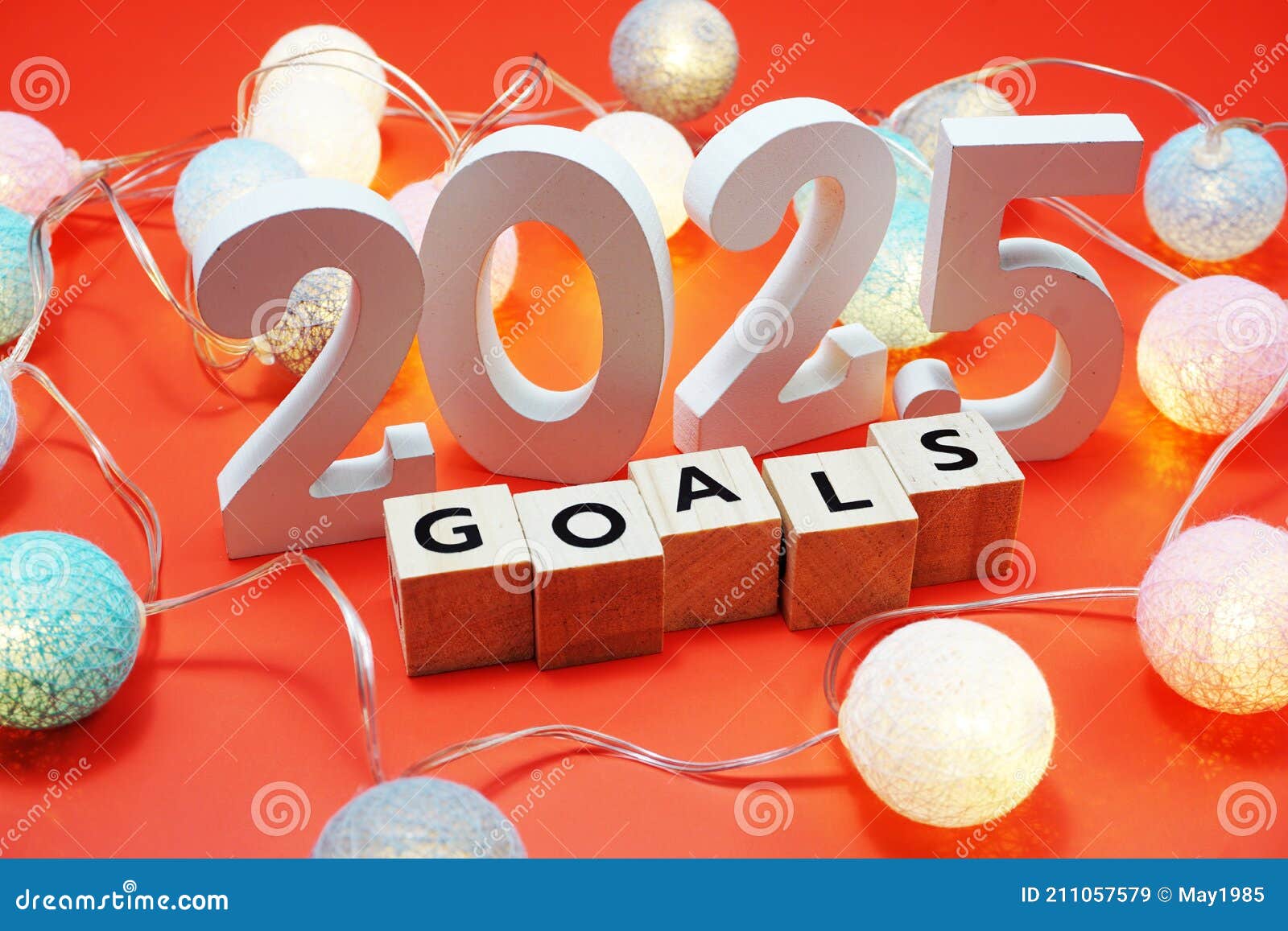 2025 Goals Alphabet Letters with Space Copy on Red Background Stock