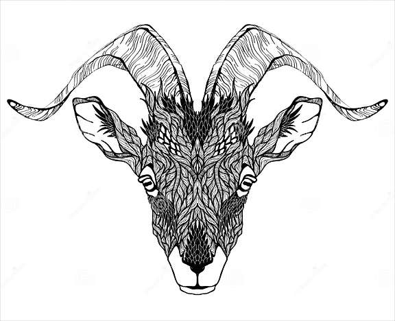 Goat Mascot Head Tattoo. Psychedelic Stock Vector - Illustration of ...