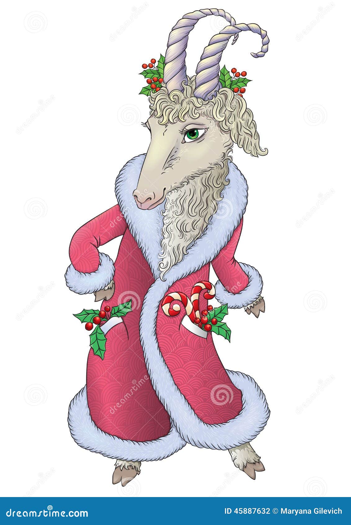 Goat In Santa Coat Stock Vector Image 45887632