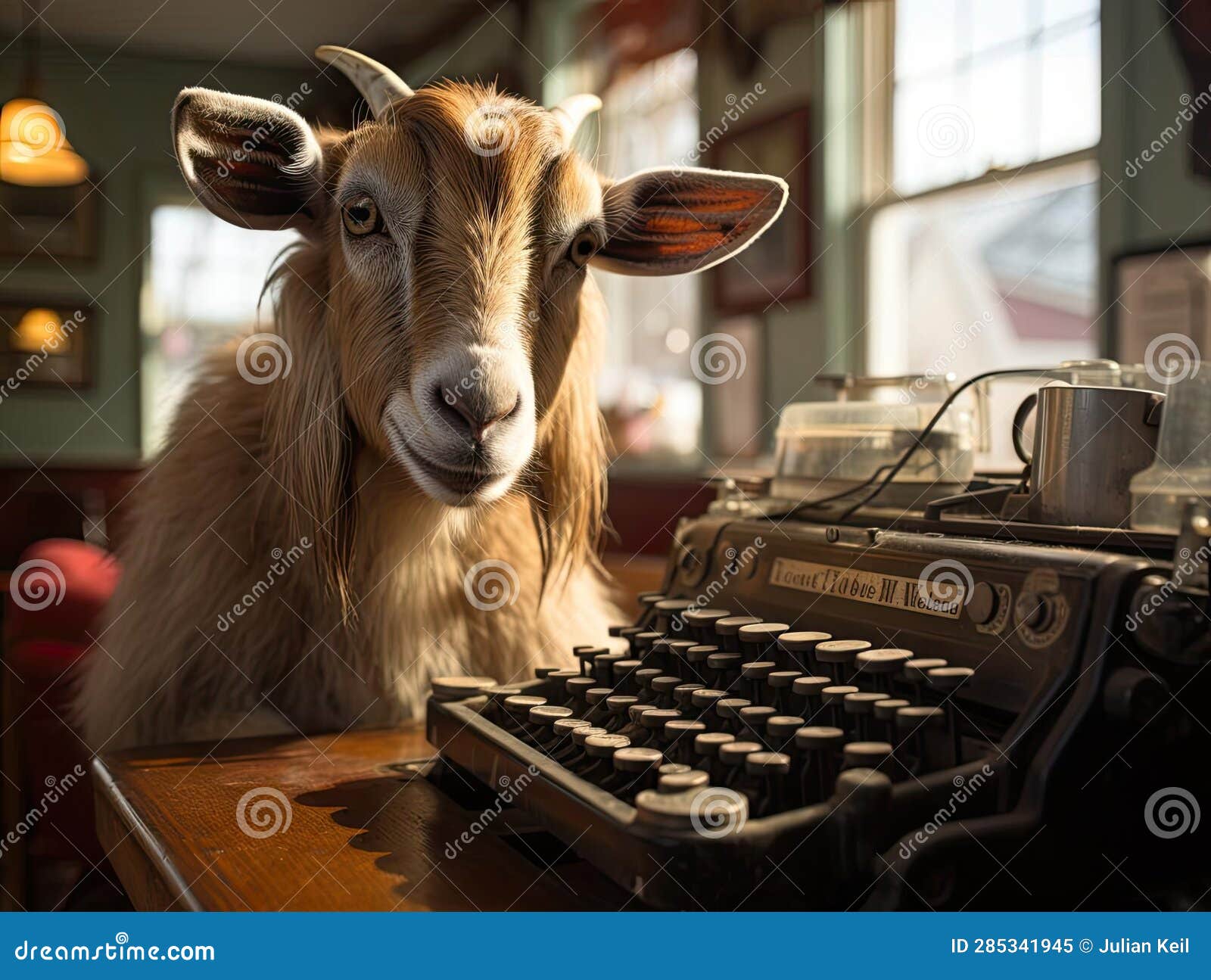 Goat Typing on Mini Typewriter Stock Illustration Illustration of