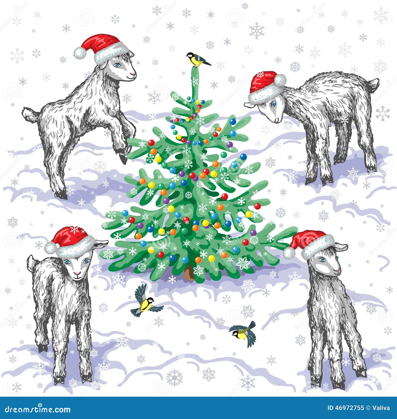 Download Goats and Christmas tree stock vector. Illustration of ...