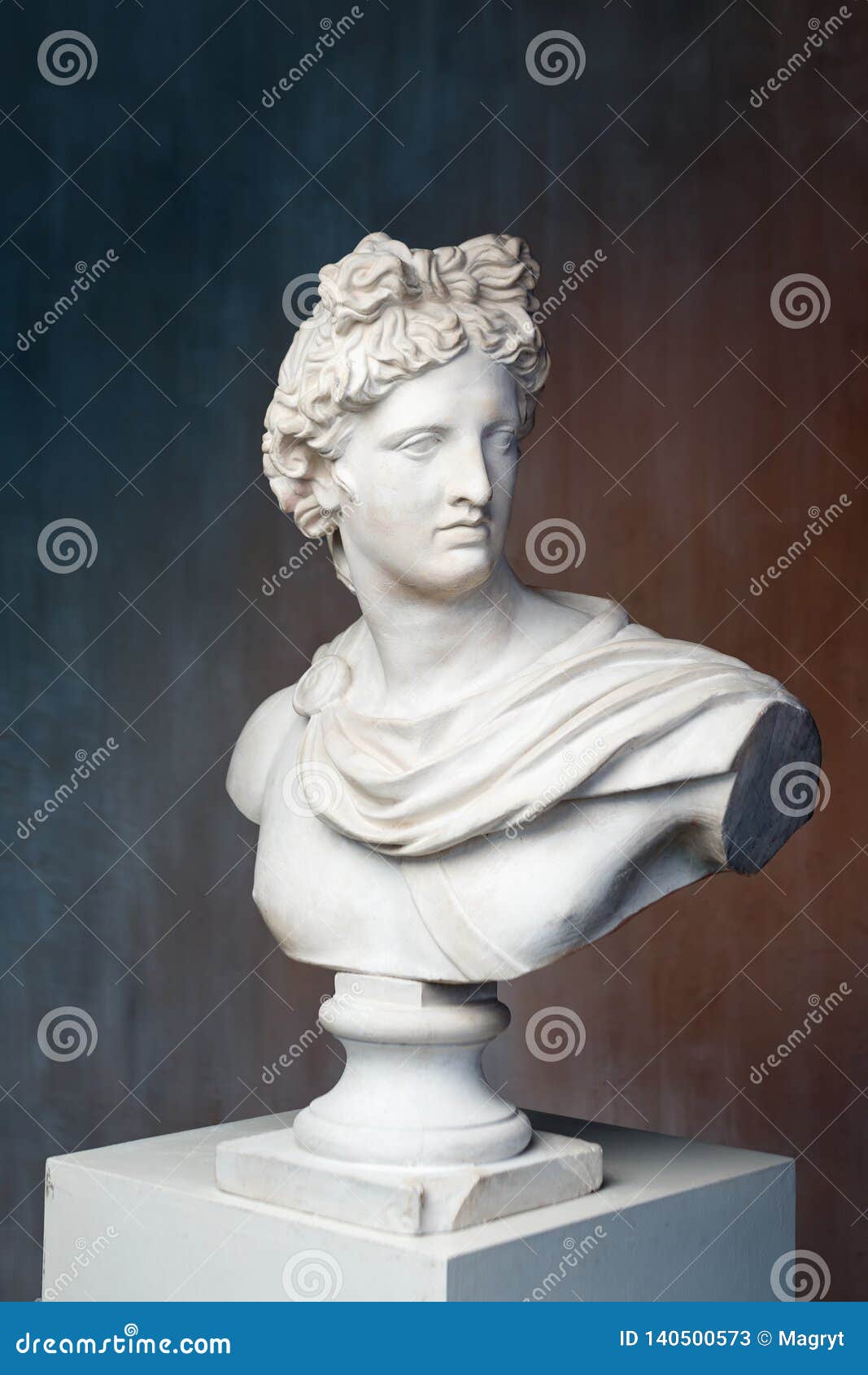 God Apollo Bust Sculpture. Ancient Greek God of Sun and Poetry Plaster Copy  of a Marble Statue on Grange Concrete Wall Stock Image - Image of face,  beauty: 140500573