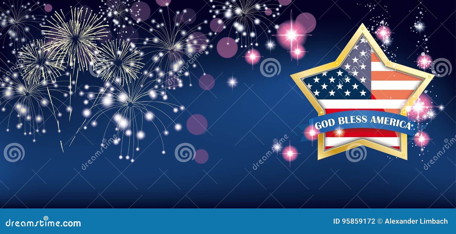 God Bless America Golden Star Fireworks Header Stock Vector ...