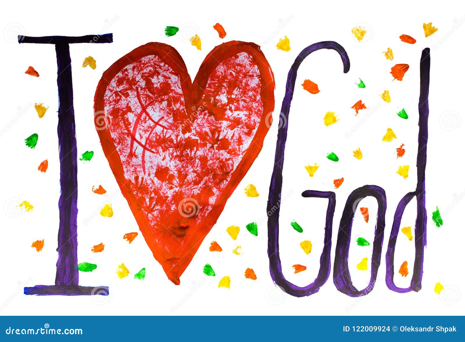 God is Love Concept Text Painted with Colors on Paper Stock Photo