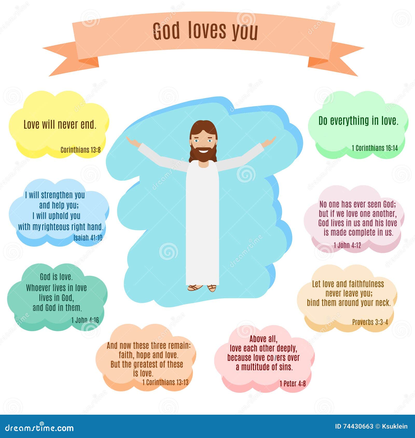 Royalty Free Stock Download God Loves You Vector Illustration Smiling Jesus And Bible Quotes