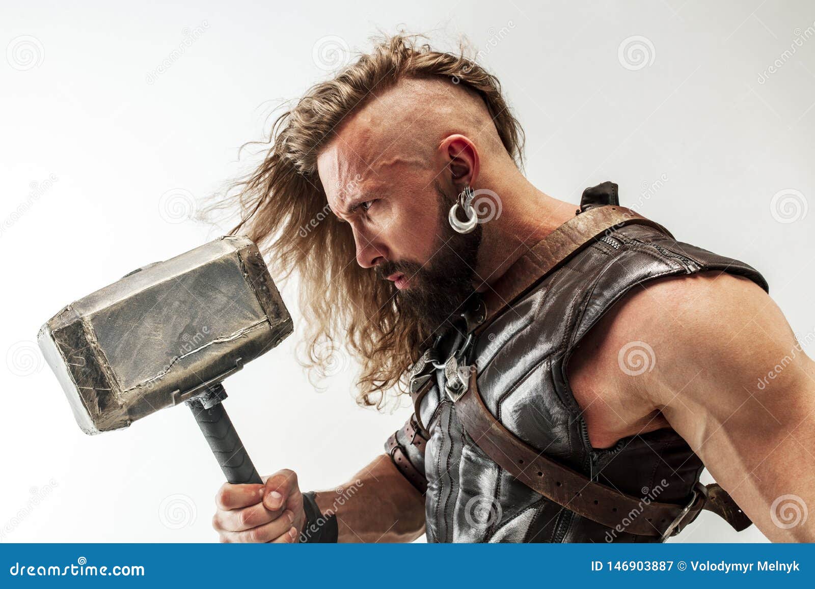 Man in Cosplaying Thor Isolated on White Studio Background Stock Image -  Image of person, antique: 146903887