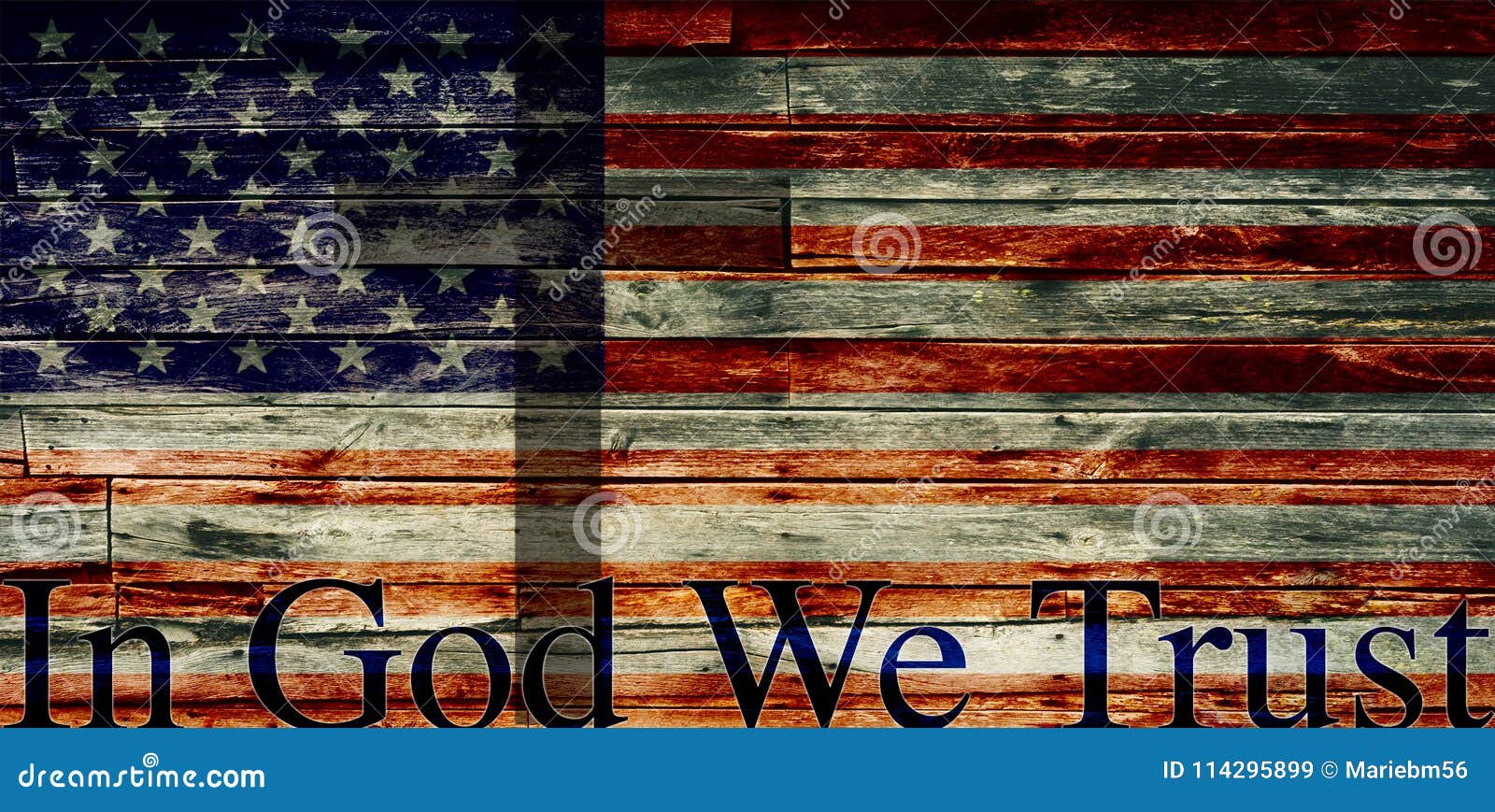 in god we trust, textured faded american flag with cross
