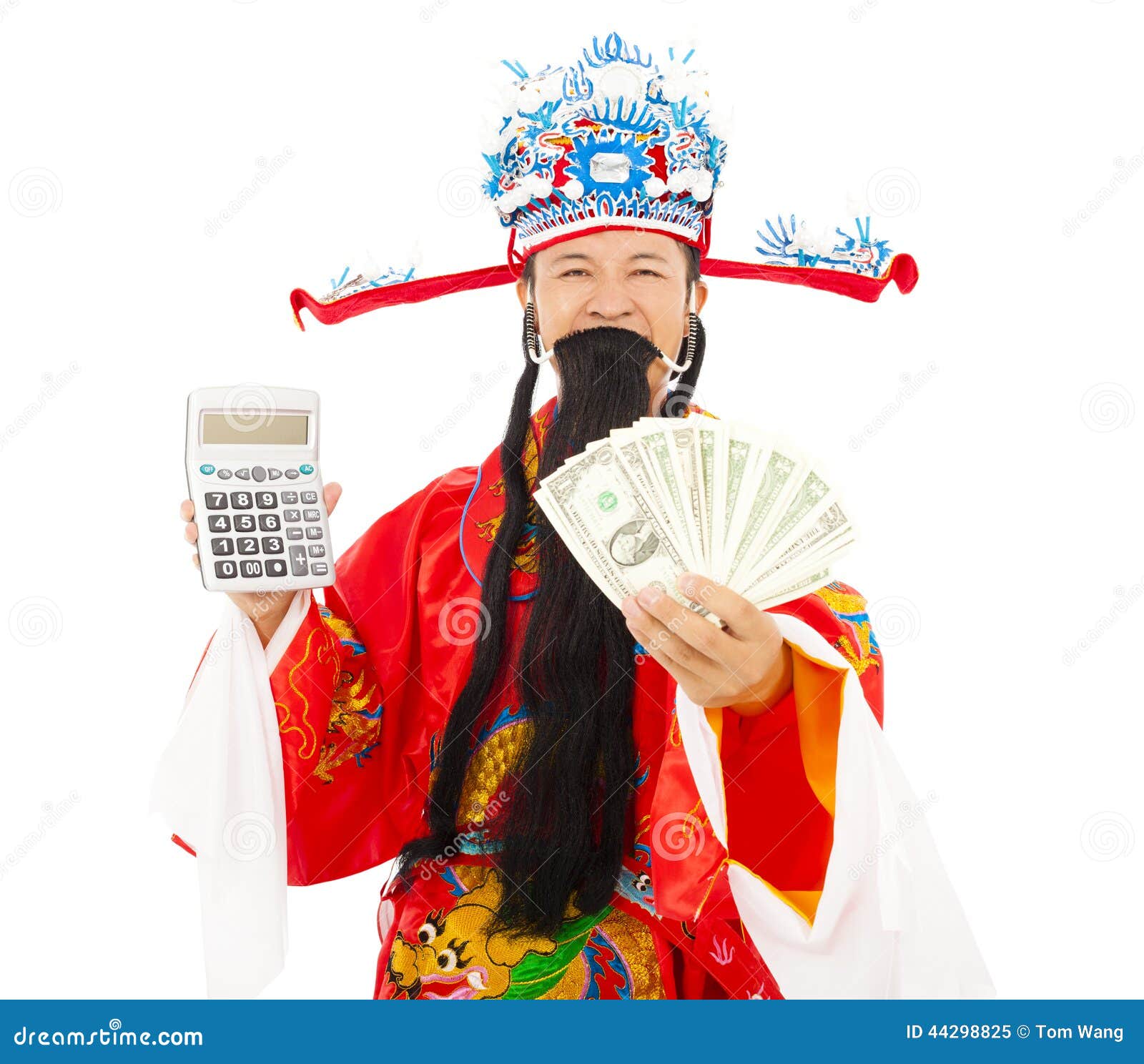 god of wealth holding a compute machine and money