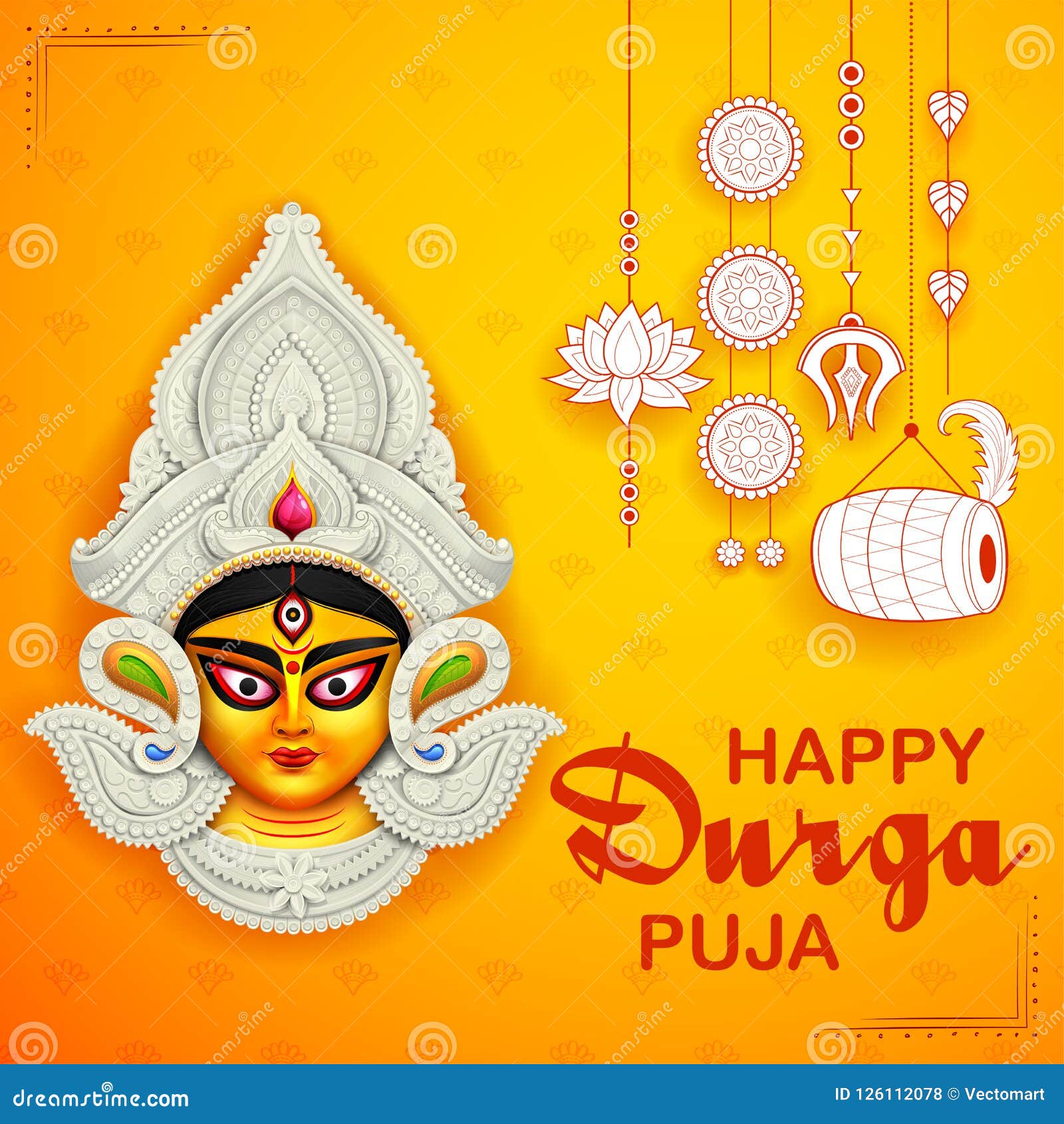 goddess durga face in happy durga puja subh navratri background