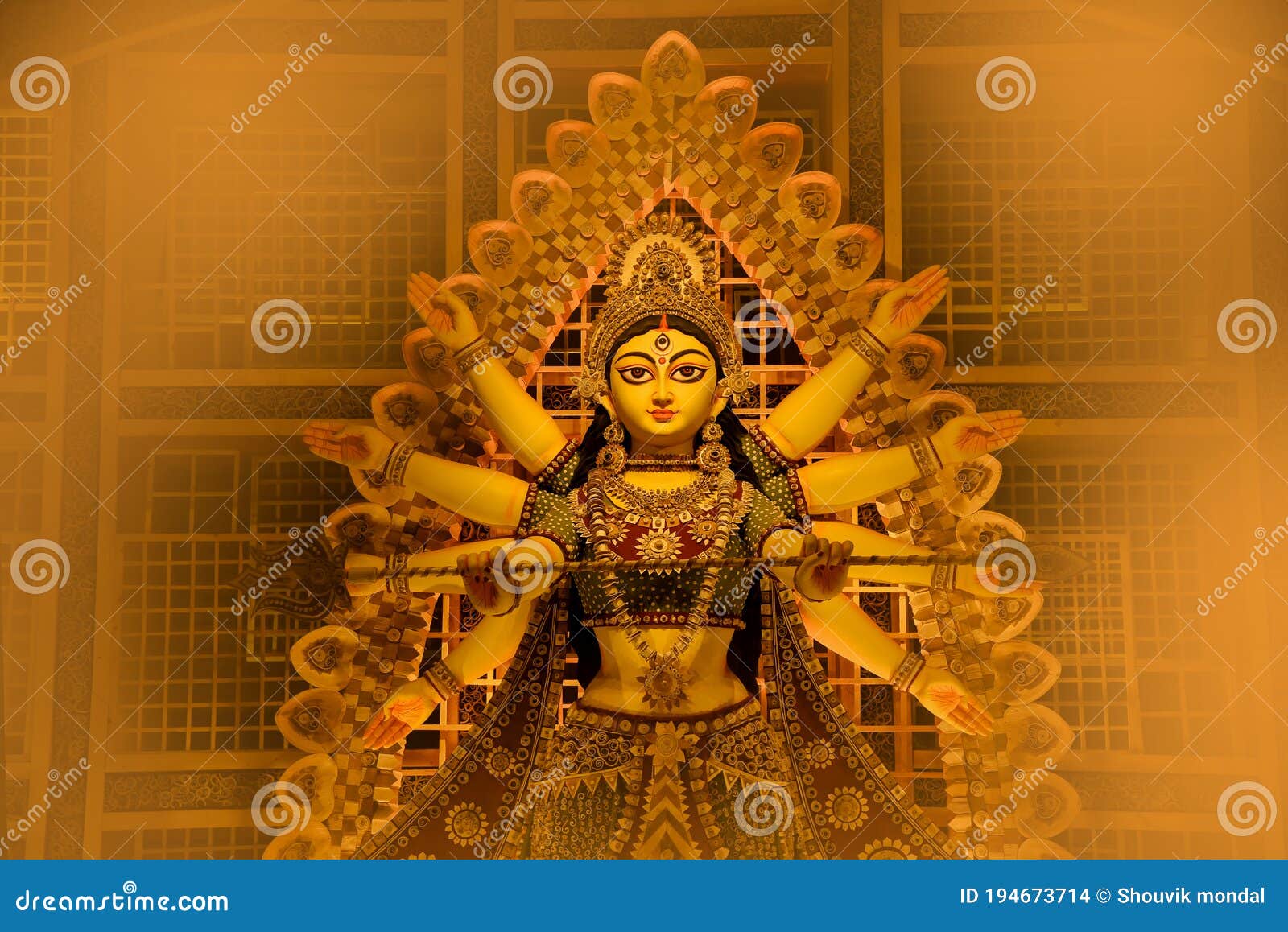goddess durga face in happy durga puja subh navratri maa background