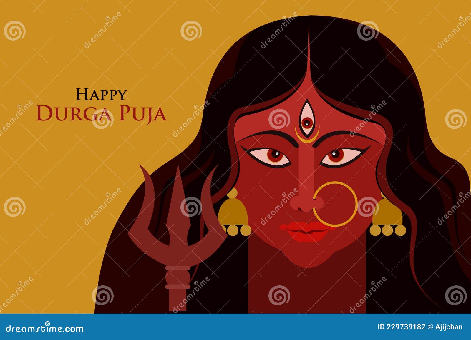 Goddess Durga With Trishul Concept For Durga Puja Festival Stock