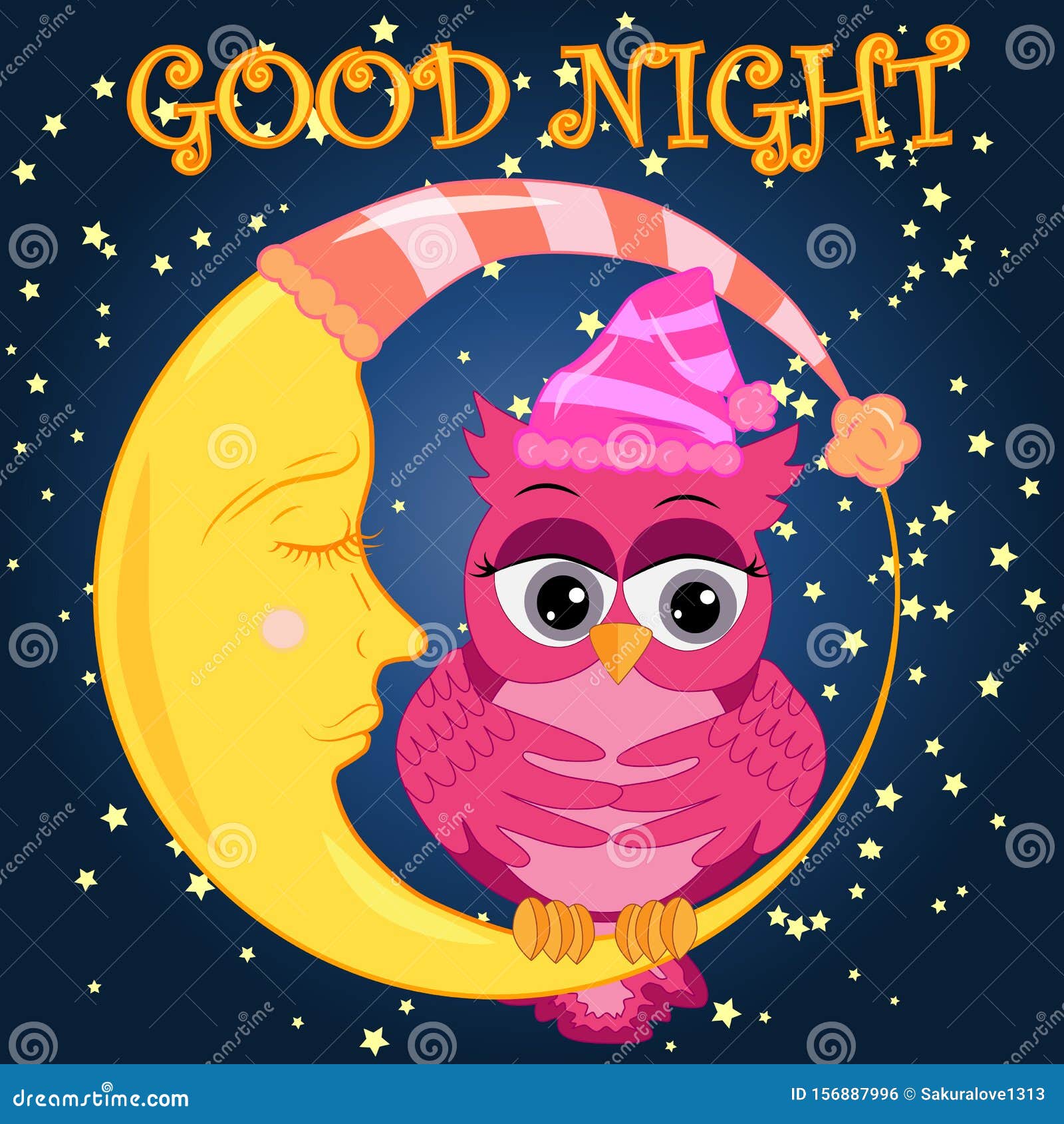 Goedenavond Kaart Met Schattige Slaapuil Illustratie Stock Illustratie - Illustration Of Getrokken, Groet: 156887996