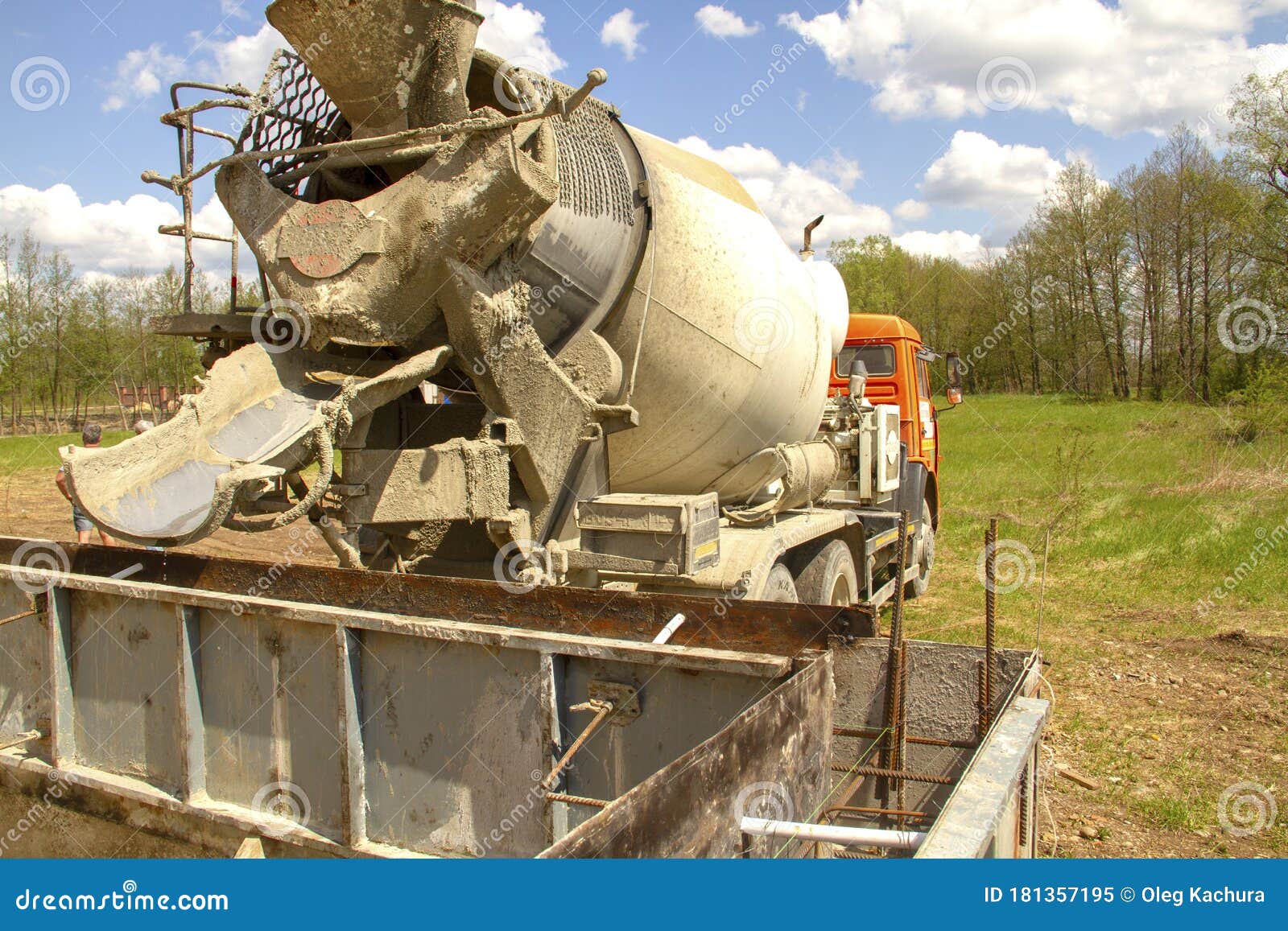They are Going To Pour Concrete into a Mold from a Concrete Mixer at a Construction Site