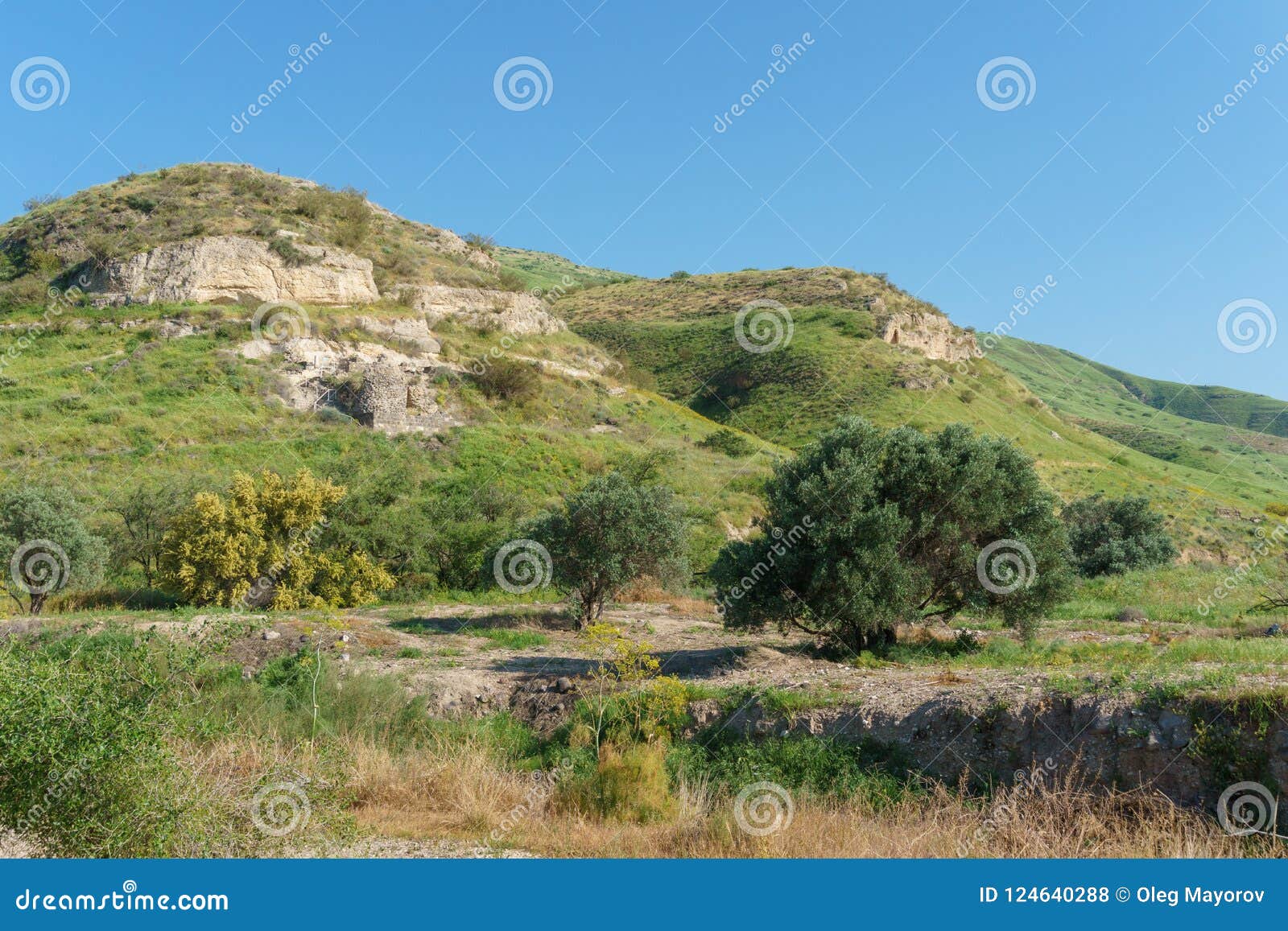 golan heights, israel - march 31, 2018: kursi national park impressive remains of a monastery and church