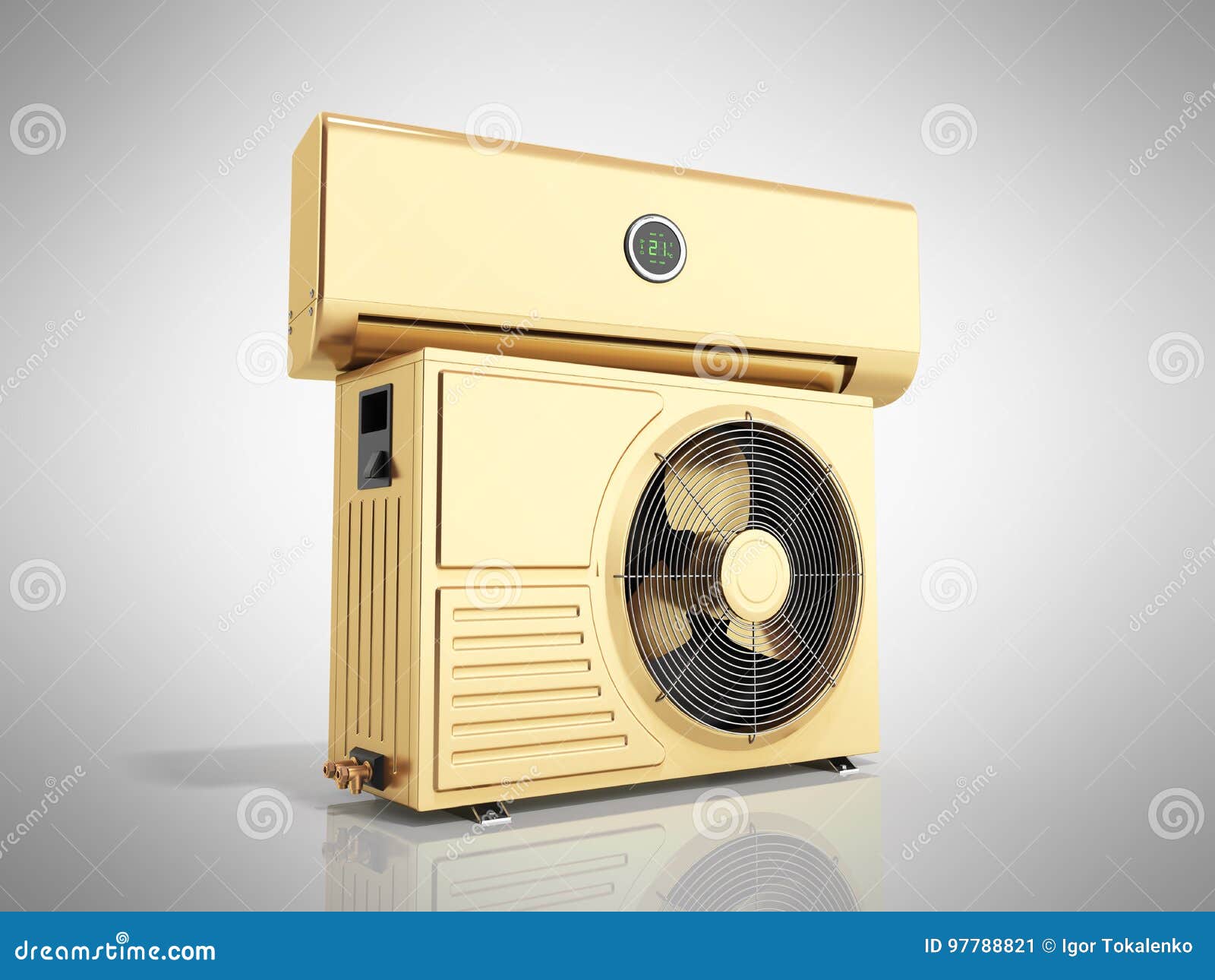 Gold Air Conditioning Unit 3d Render on Grey Background Stock Illustration Illustration of