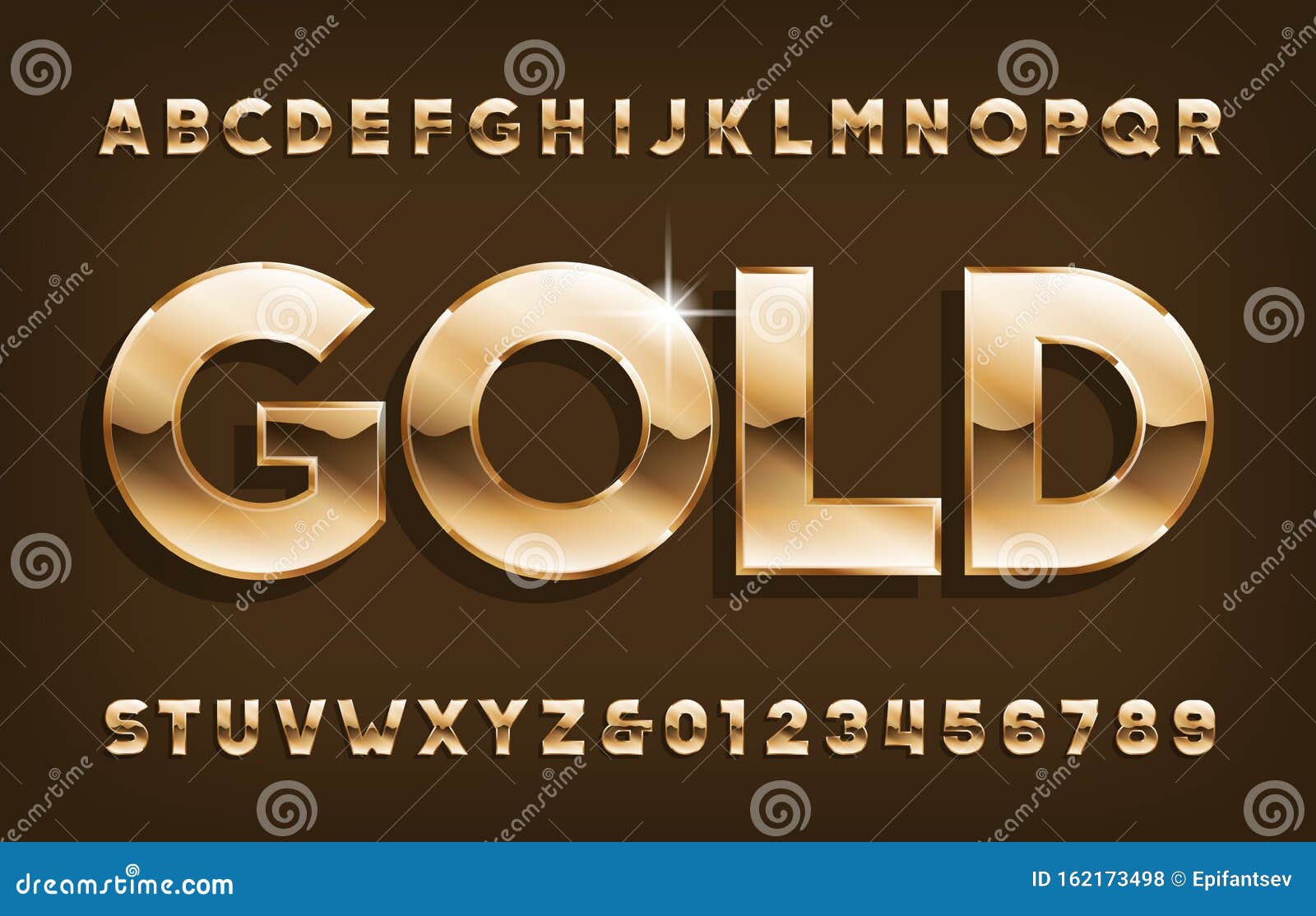 Gold Alphabet Font Shining Golden Letters And Numbers With Shadow