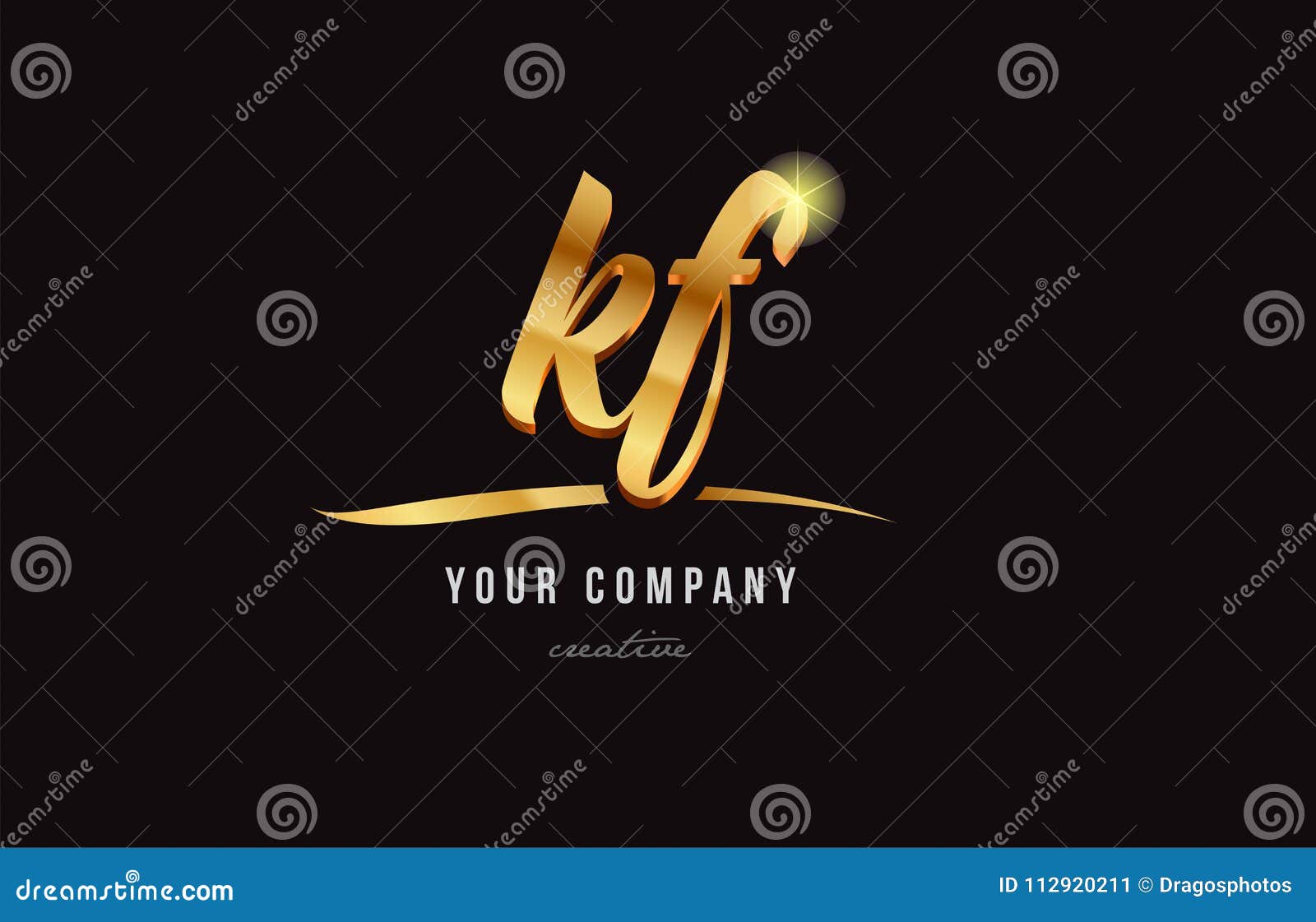 gold alphabet letter kf k f logo combination icon 
