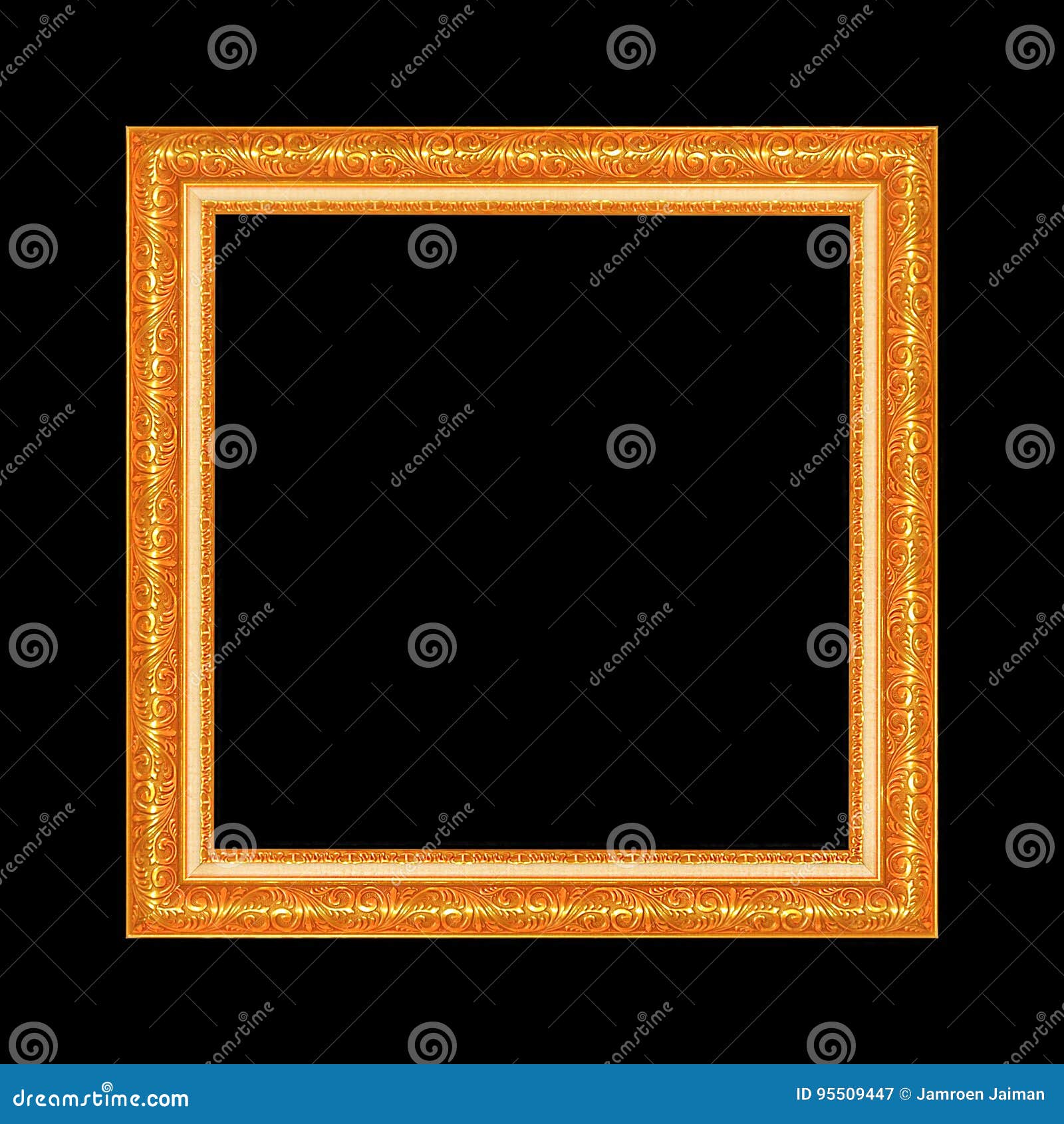 Gold Antique Frame Isolated on Black Background Stock Image Image of