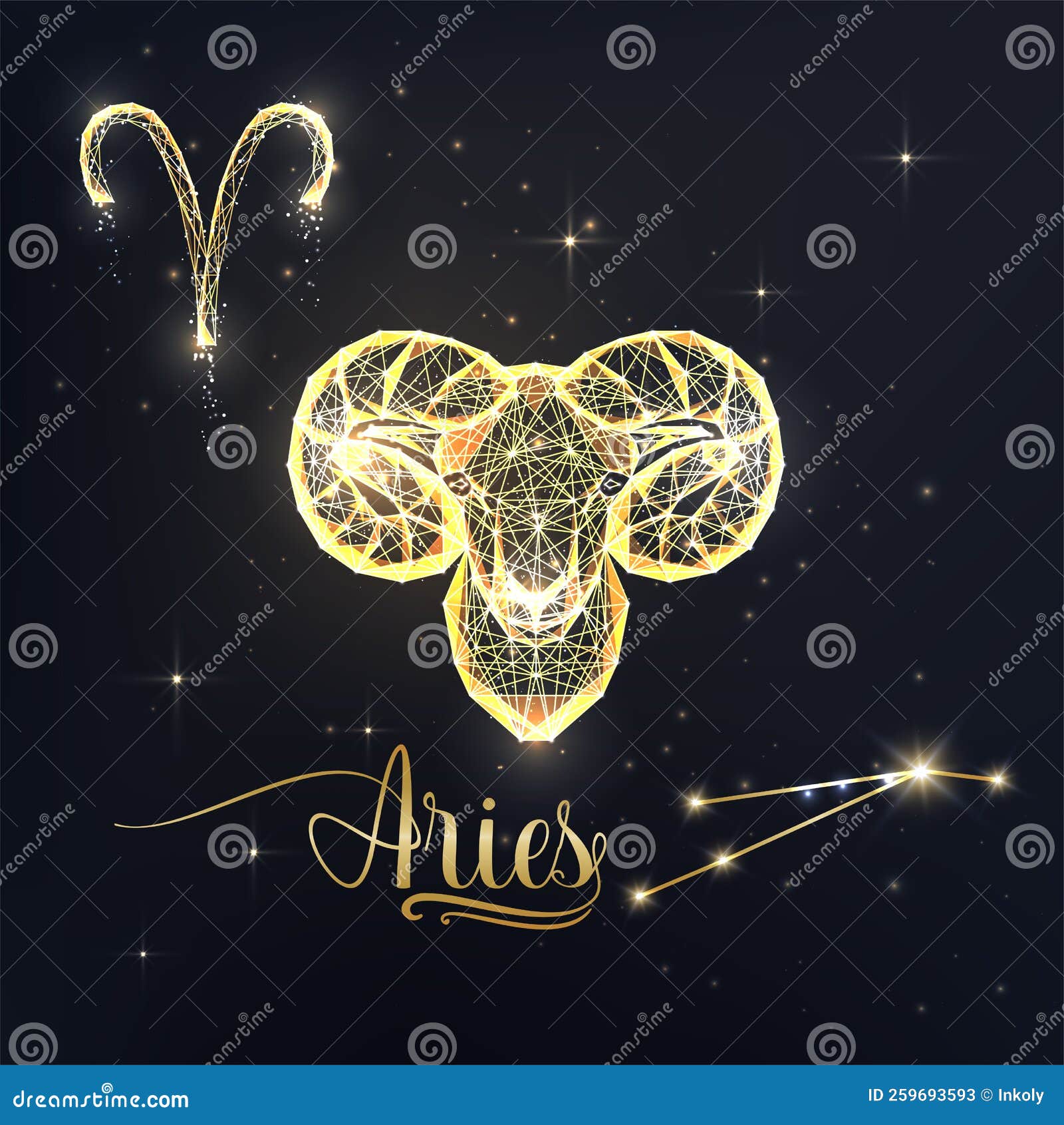 Gold Aries Zodiac Sign Poster with Ram Zodiac Figure, Symbol Glyphs ...