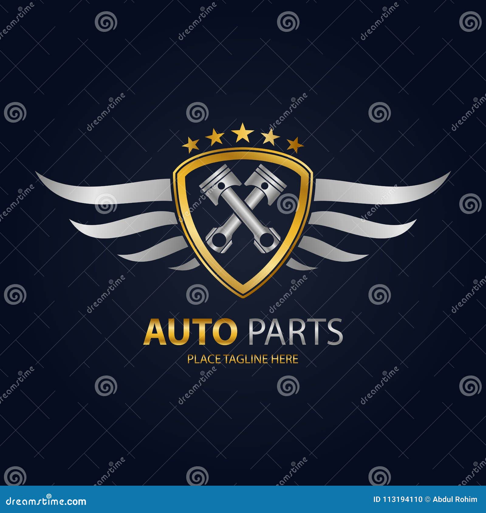 Gold Automotive Shield with Silver Wings Icon Stock Vector