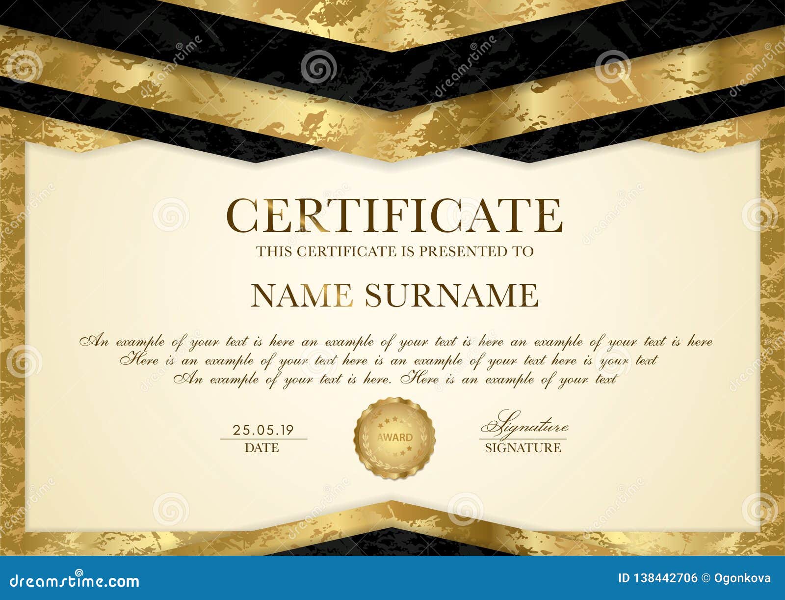 Certificate Template with Geometry Frame and Gold Badge Stock For Award Of Excellence Certificate Template