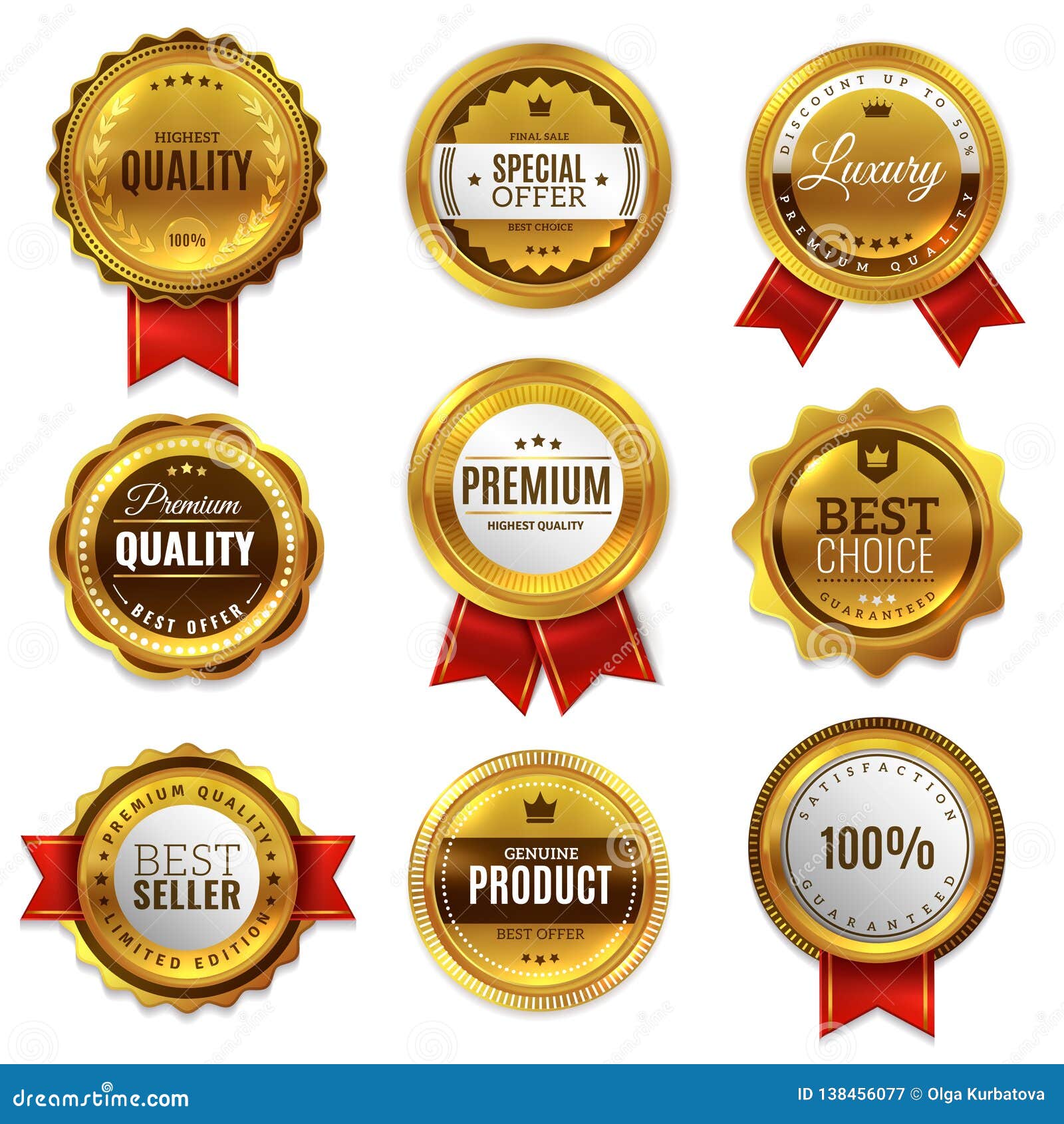 gold badges seal quality labels. sale medal badge premium stamp golden genuine emblem guarantee round  set