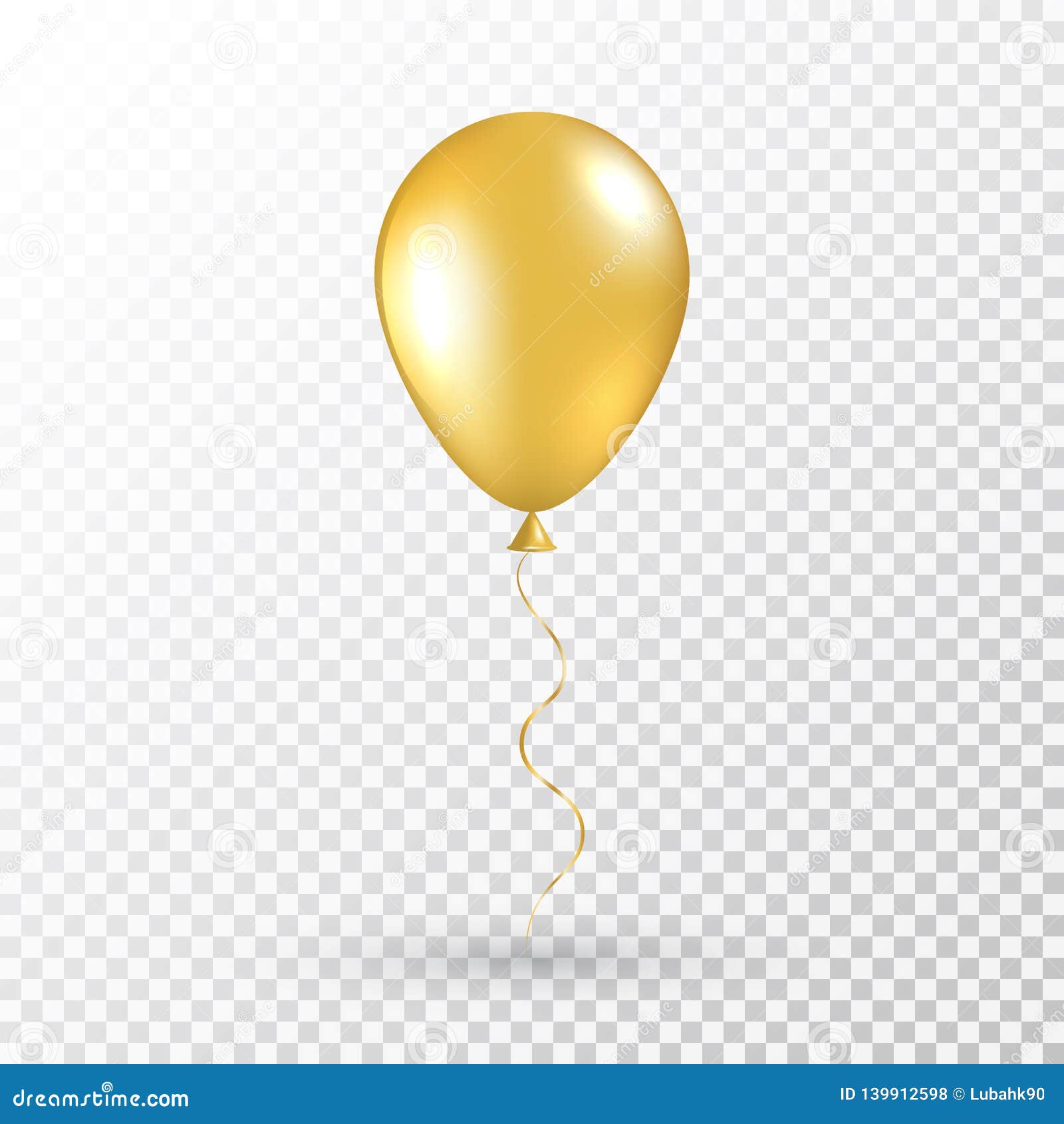 gold balloon on transparent background. realistic air baloon for party, christmas, birthday, valentines day, womens day