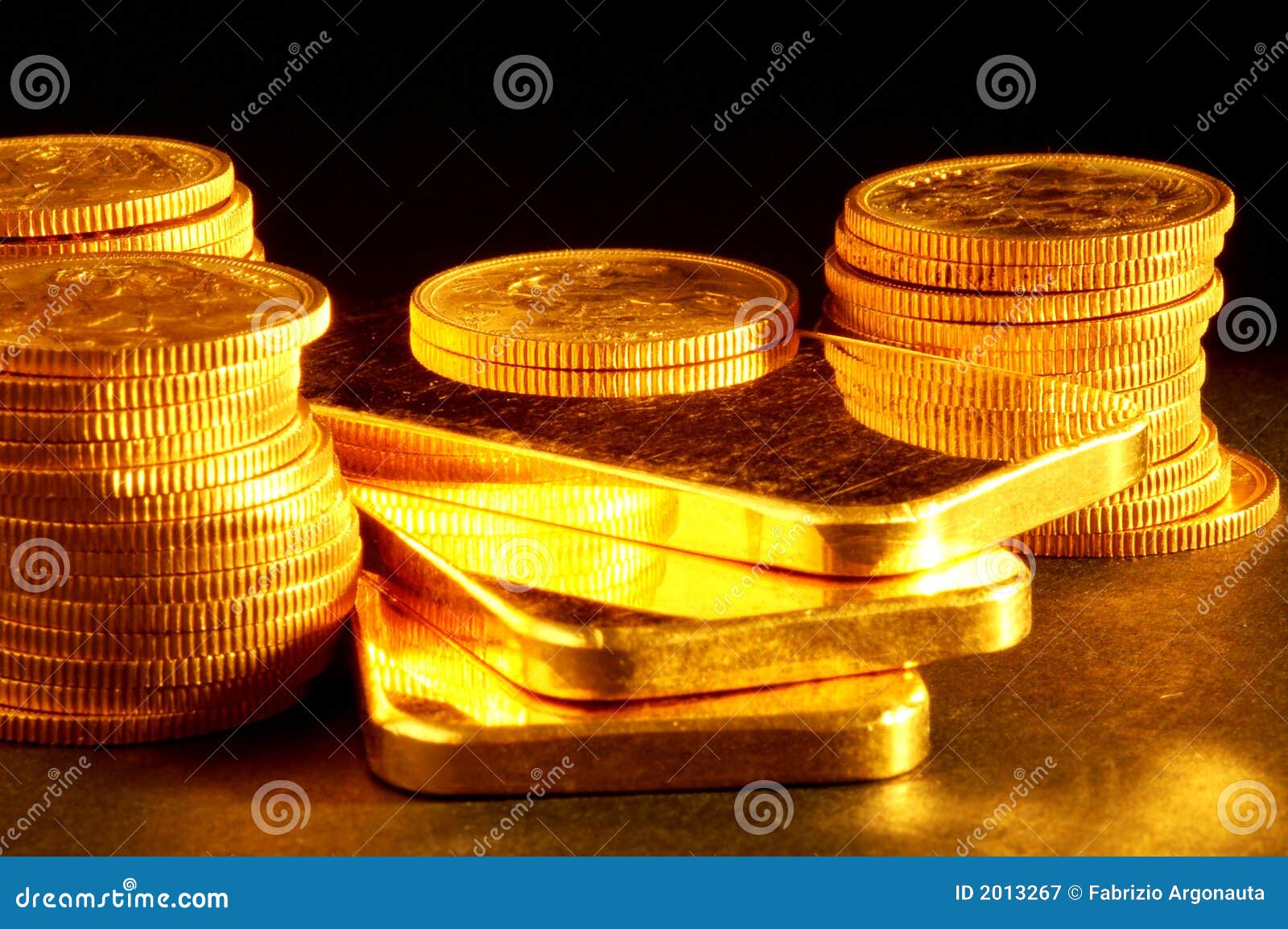 gold bar and coins