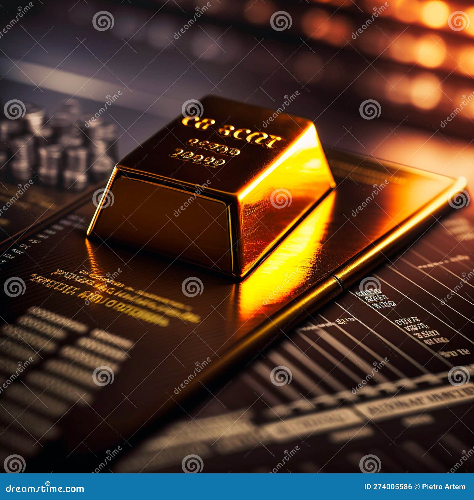 Gold Bar Resting on a Stocks and Shares Graph, Generative AI Stock Illustration Illustration