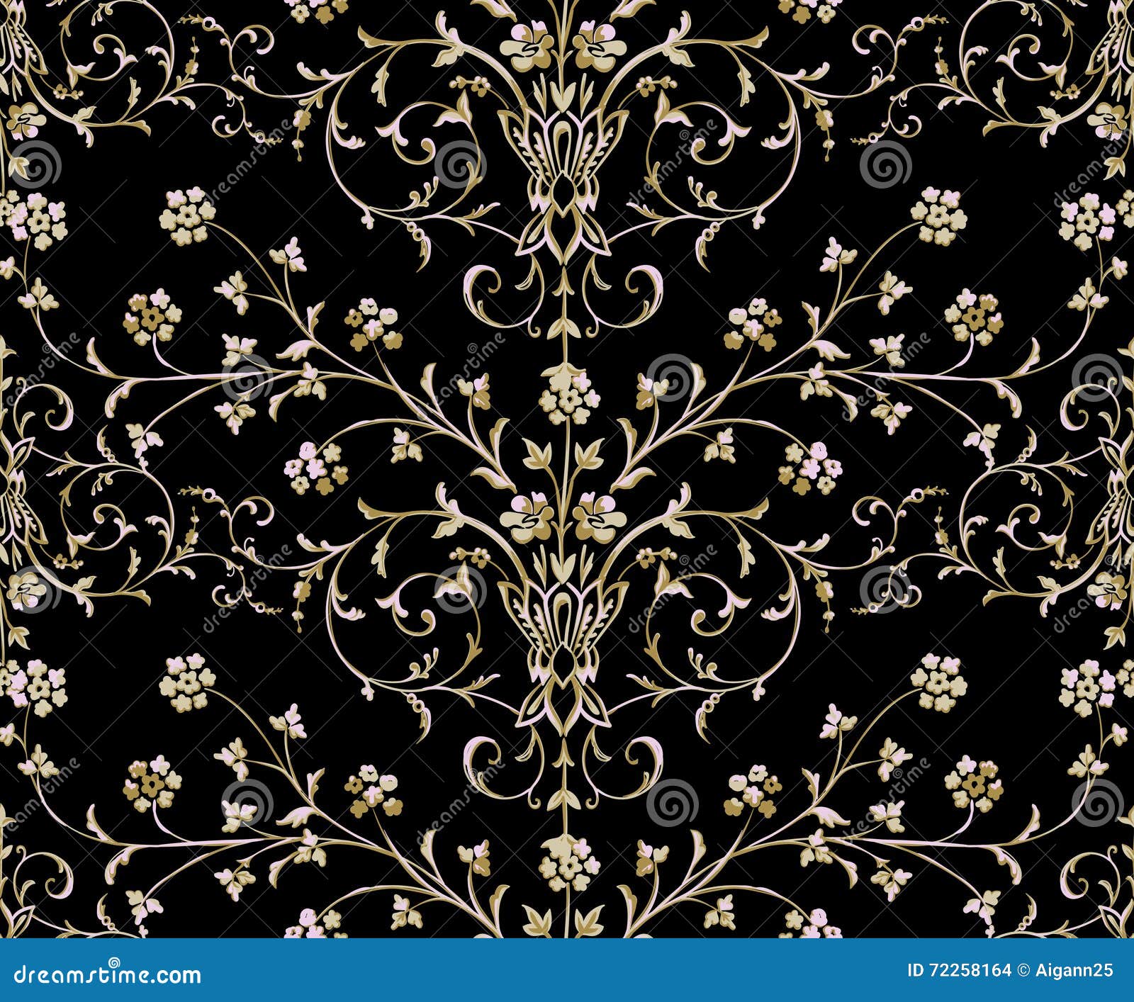 Gold Baroque Seamless Pattern on a Black Background. Stock Vector