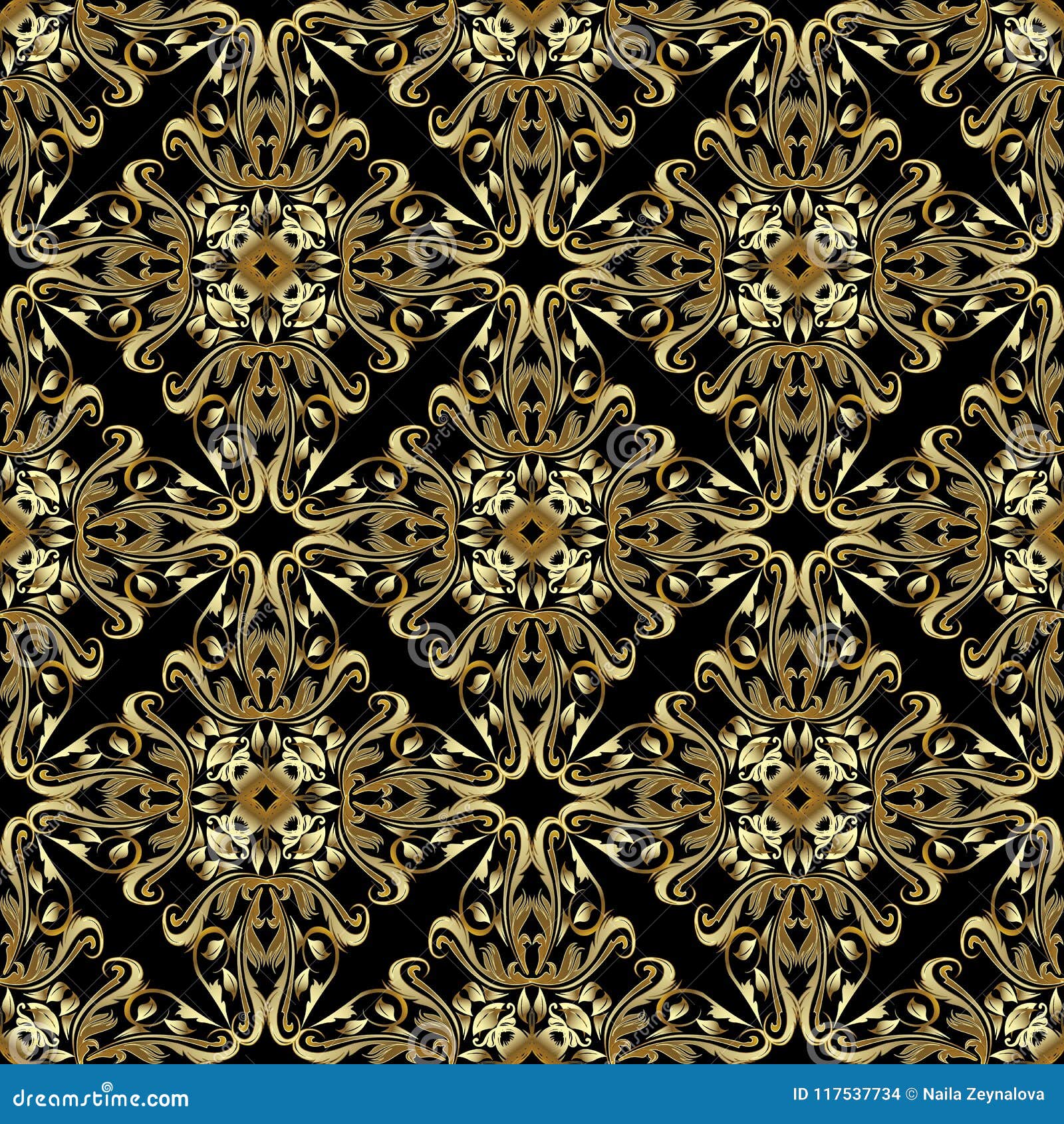 Gold Baroque Seamless Pattern. Vintage Vector Damask Background. Stock ...