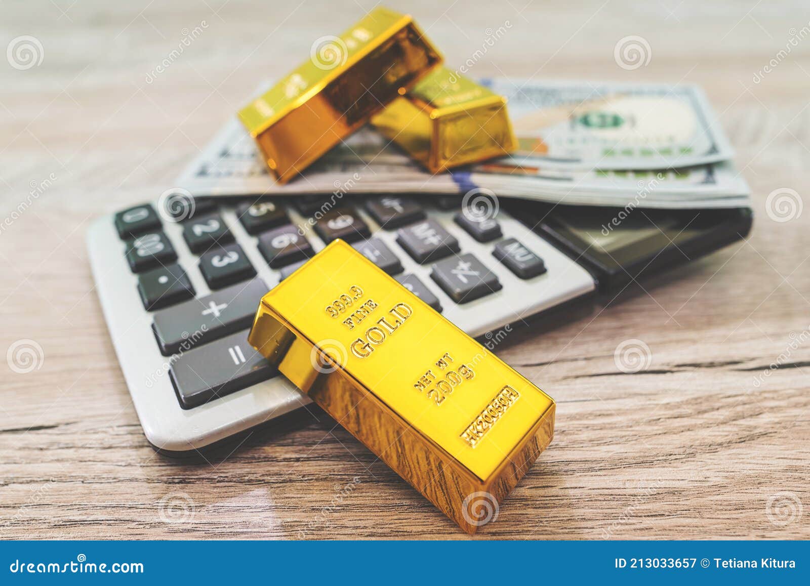 Gold Bars with Calculator and Dollars Stock Image Image of golden