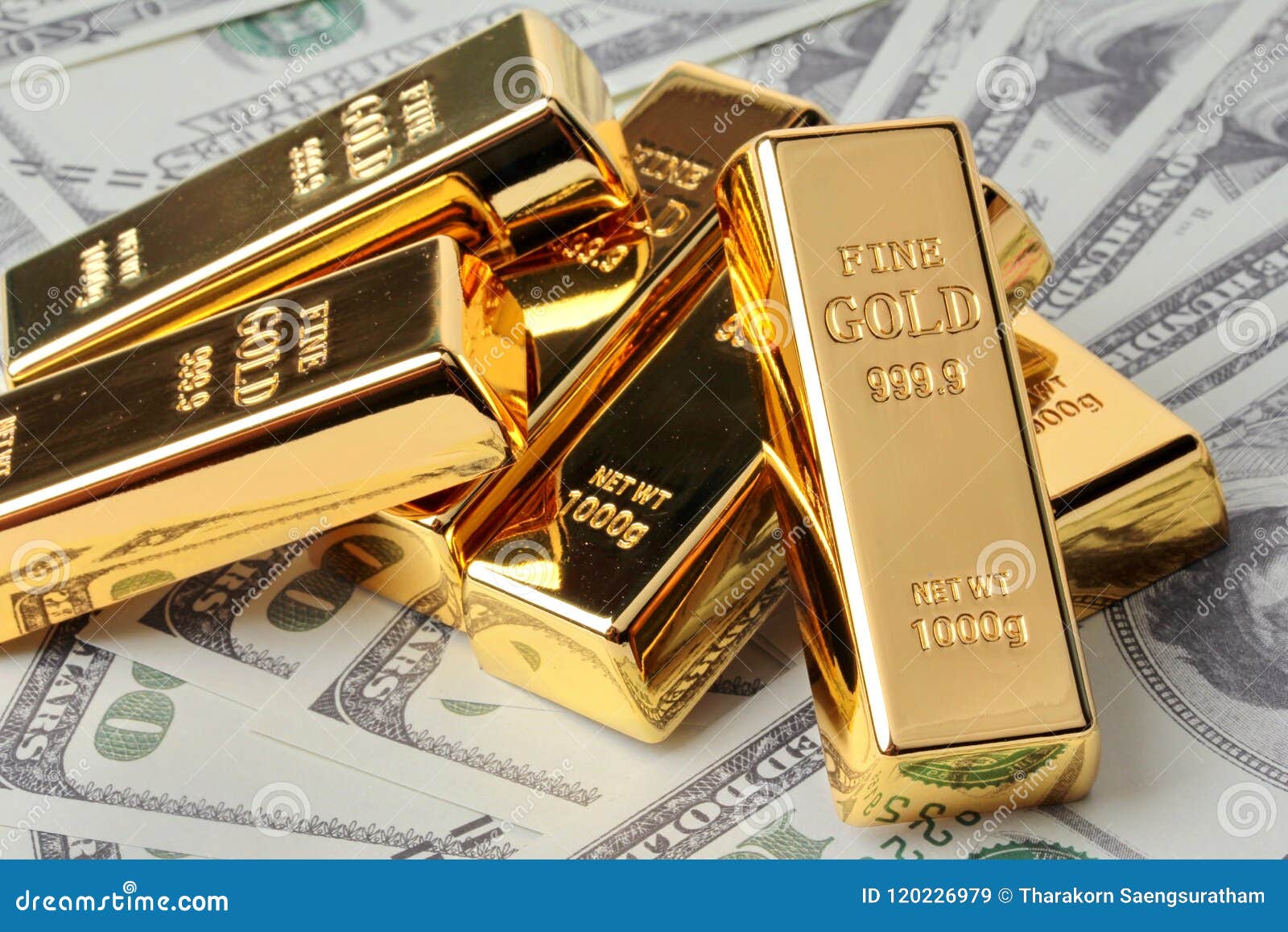 6 Gold Bars 1 Kg, Paced on on Bank Note. Stock Image Image of investment, basket 120226979