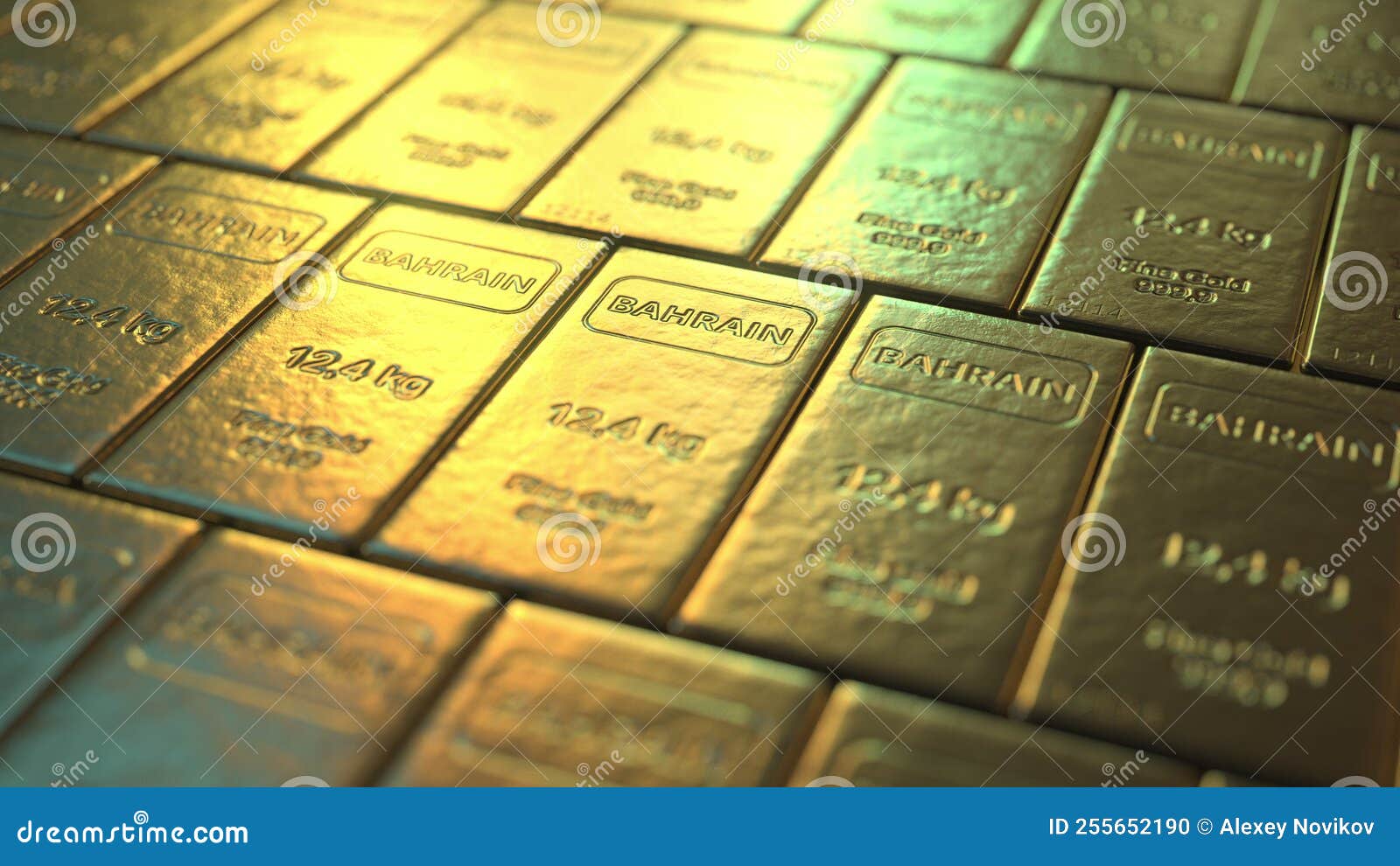 Gold Bars with BAHRAIN Text. 3d Rendering Stock Illustration