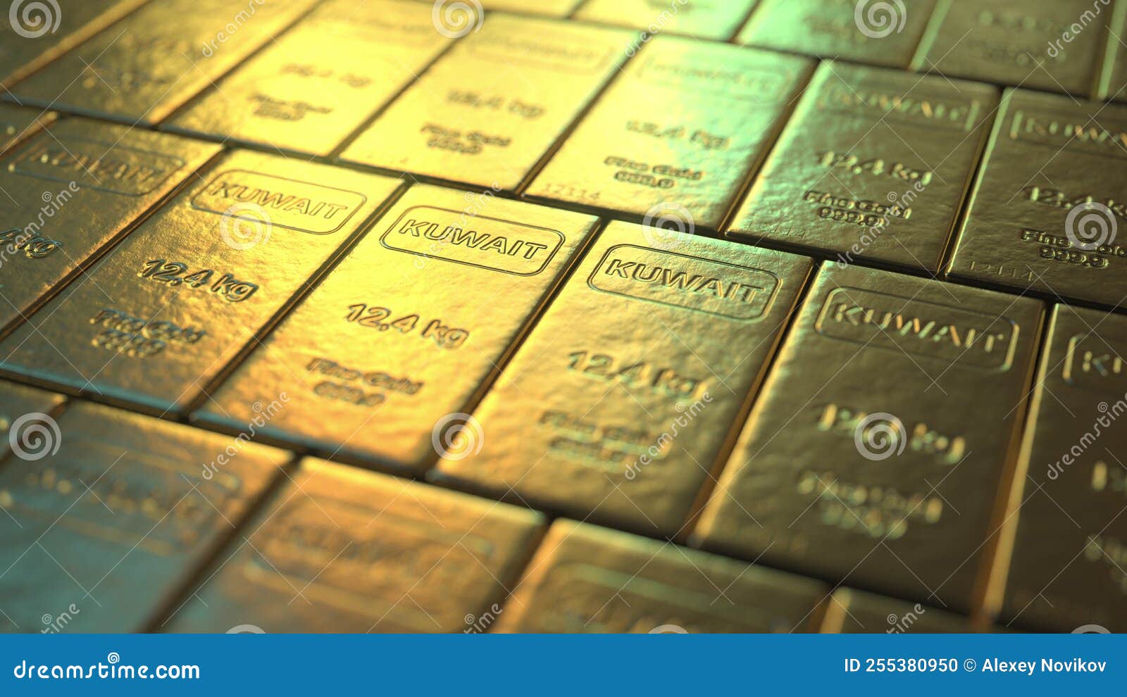 Gold Bars with KUWAIT Text. 3d Rendering Stock Illustration