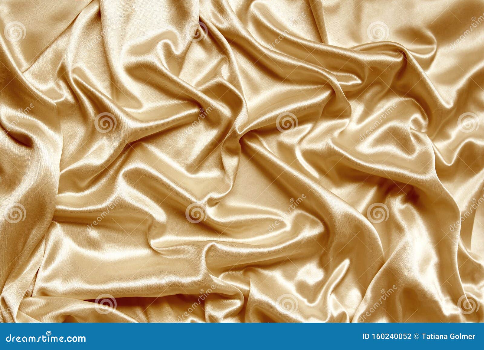 Gold Beautiful Satin Fabric Draped with Soft Folds, Silk Cloth