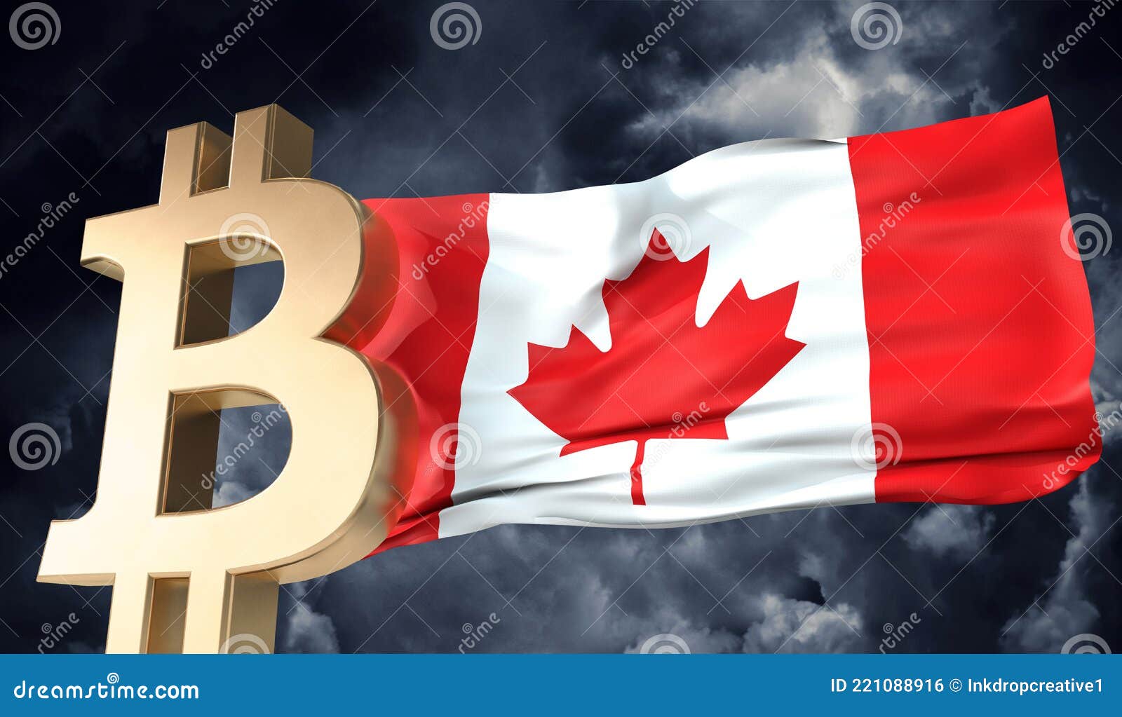Gold Bitcoin Cryptocurrency with a Waving Canada Flag. 3D Rendering Stock  Illustration - Illustration of cryptocurrency, gold: 221088916