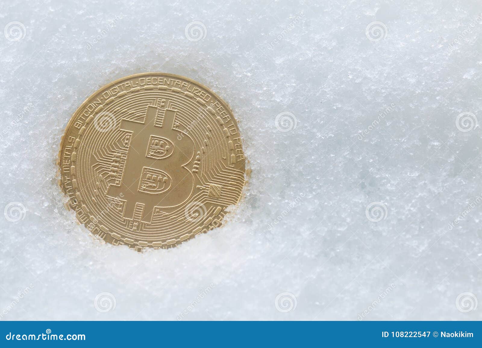 Gold Bitcoin On Cold Winter Snow Background Stock Image ...