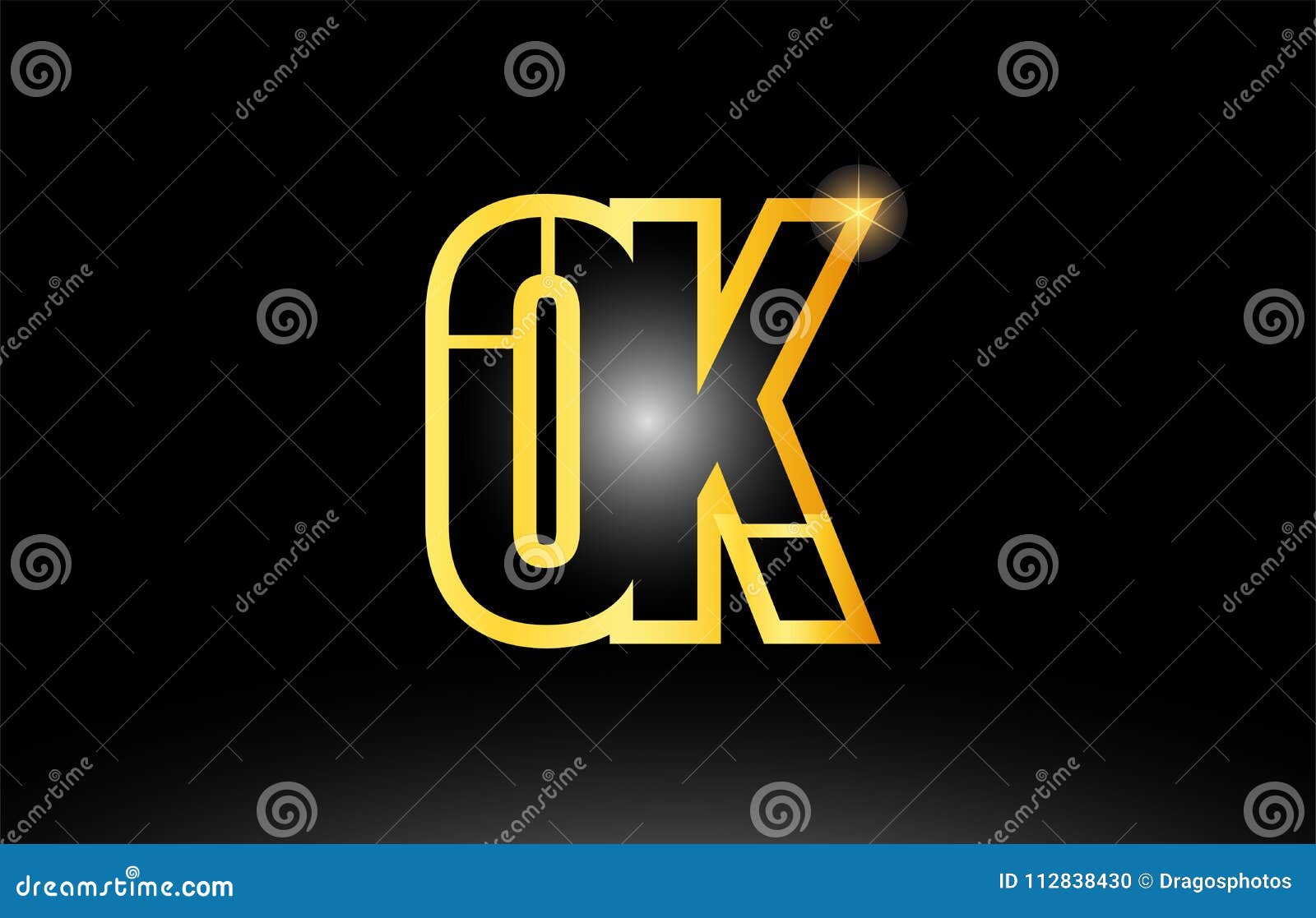 Gold Black Alphabet Letter Ok O K Logo Combination Icon Design Stock