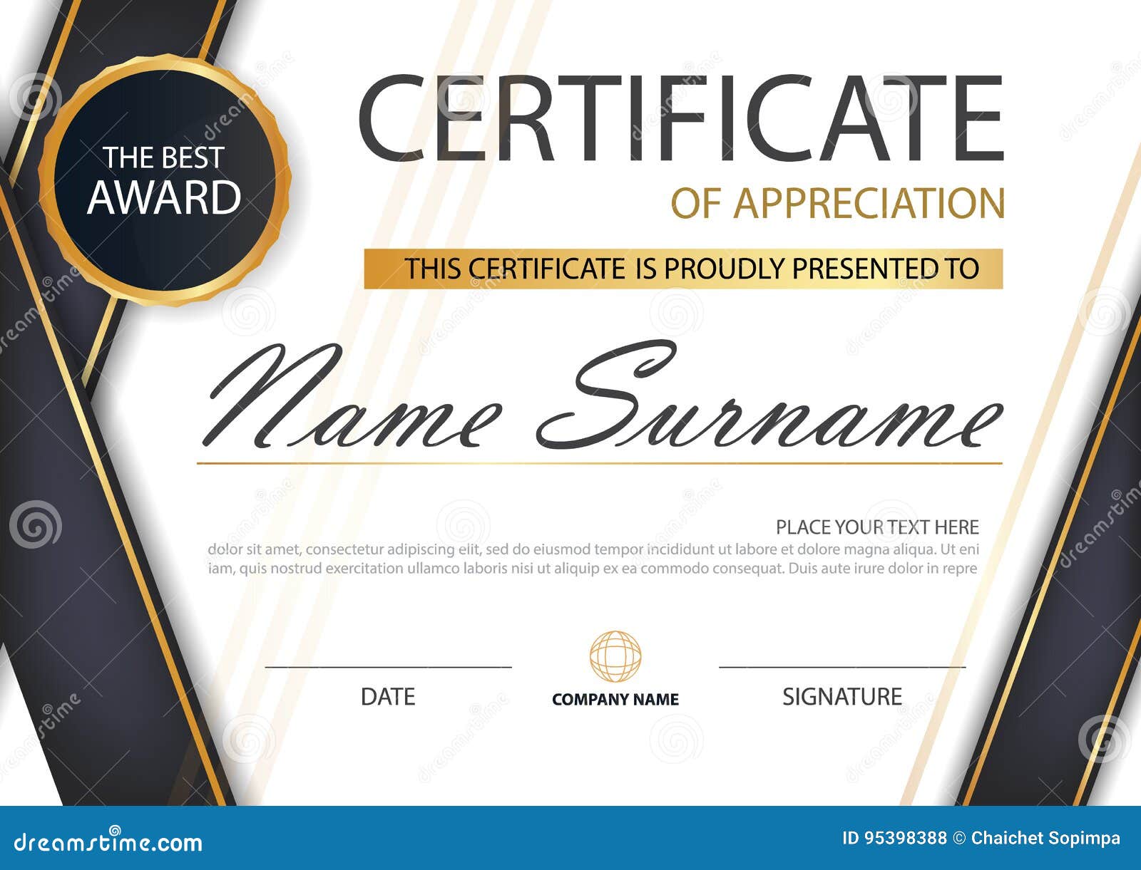 gold and black elegance horizontal certificate with vector white certificate frame
