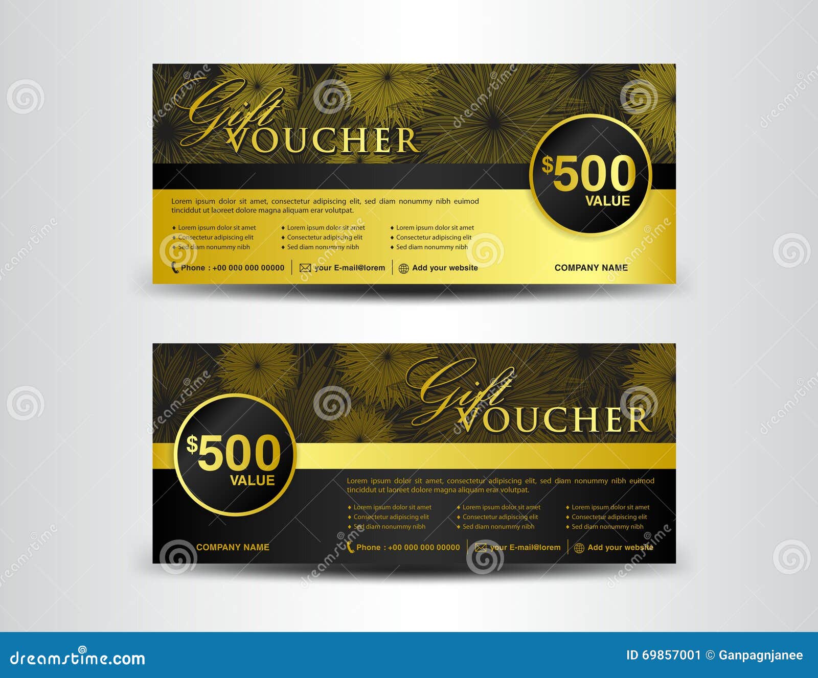 Gold and Black Gift Voucher Template, Coupon Design,ticket, Bann Stock
