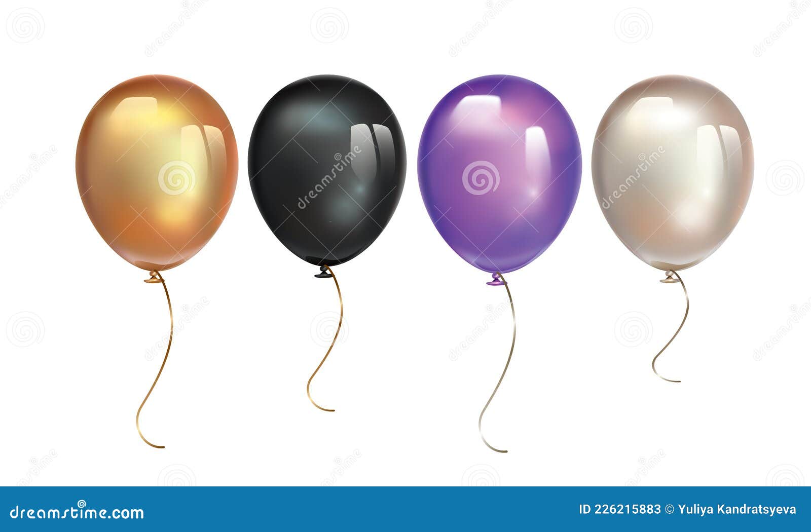 Gold, Black, Ultra Violet Balloon and Pearl Balloon with Reflects Isolated  on White Background. Birthday Ballon Set Stock Vector - Illustration of  satin, surprise: 226215883