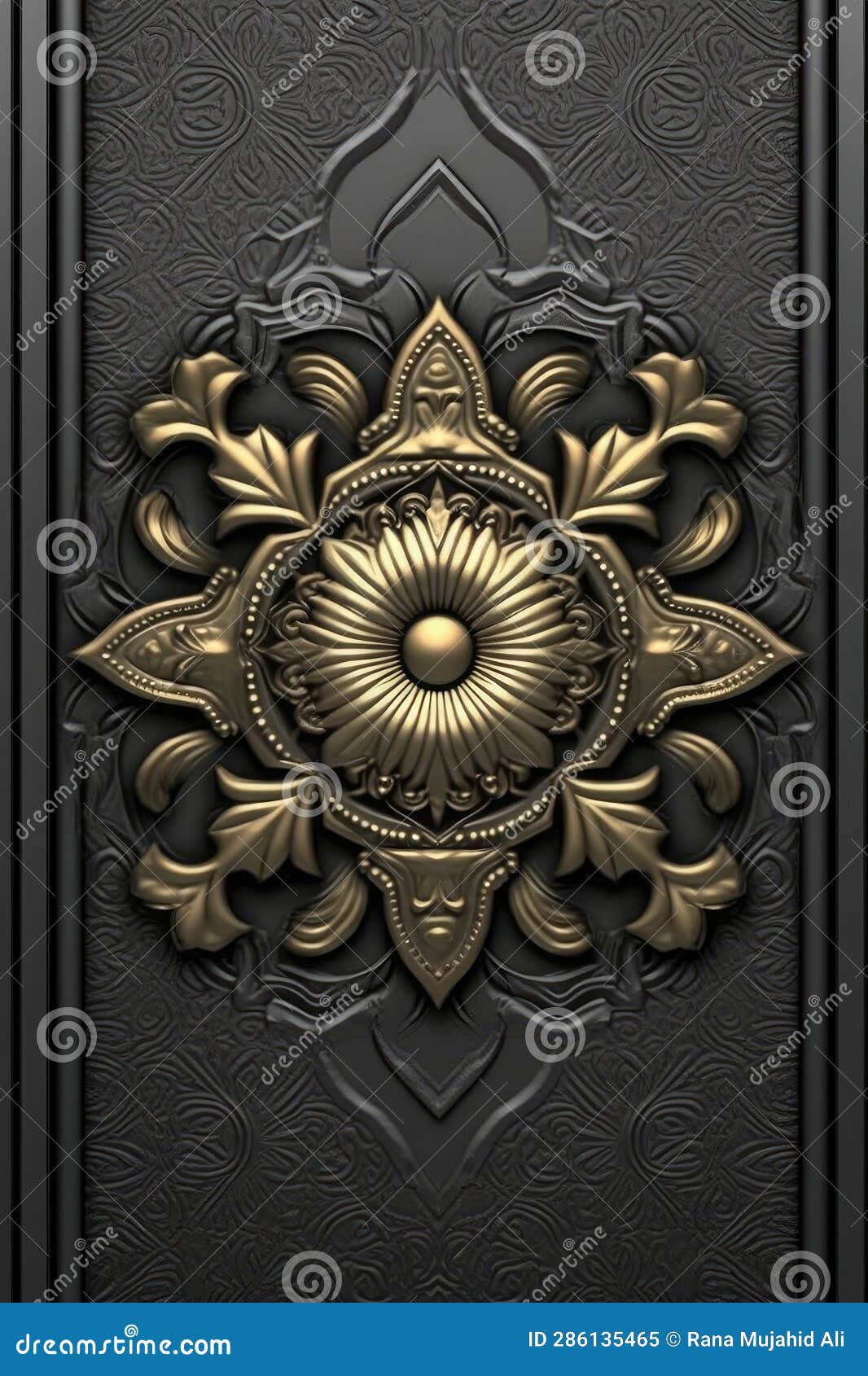 A Gold and Black Wallpaper with a Flower Design, Generative AI Stock