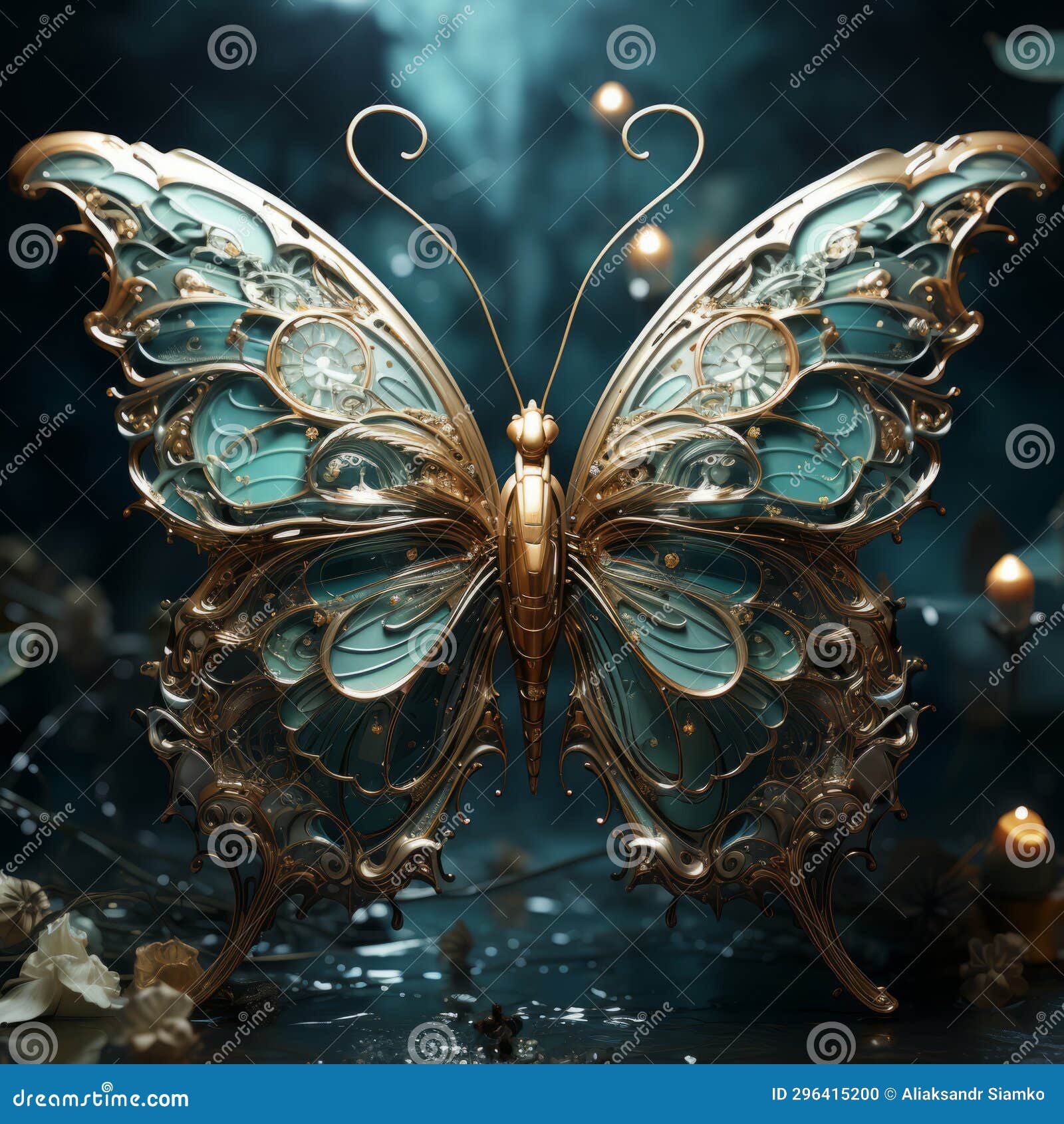 A gold and blue butterfly stock photo. Image of decoration 296415200