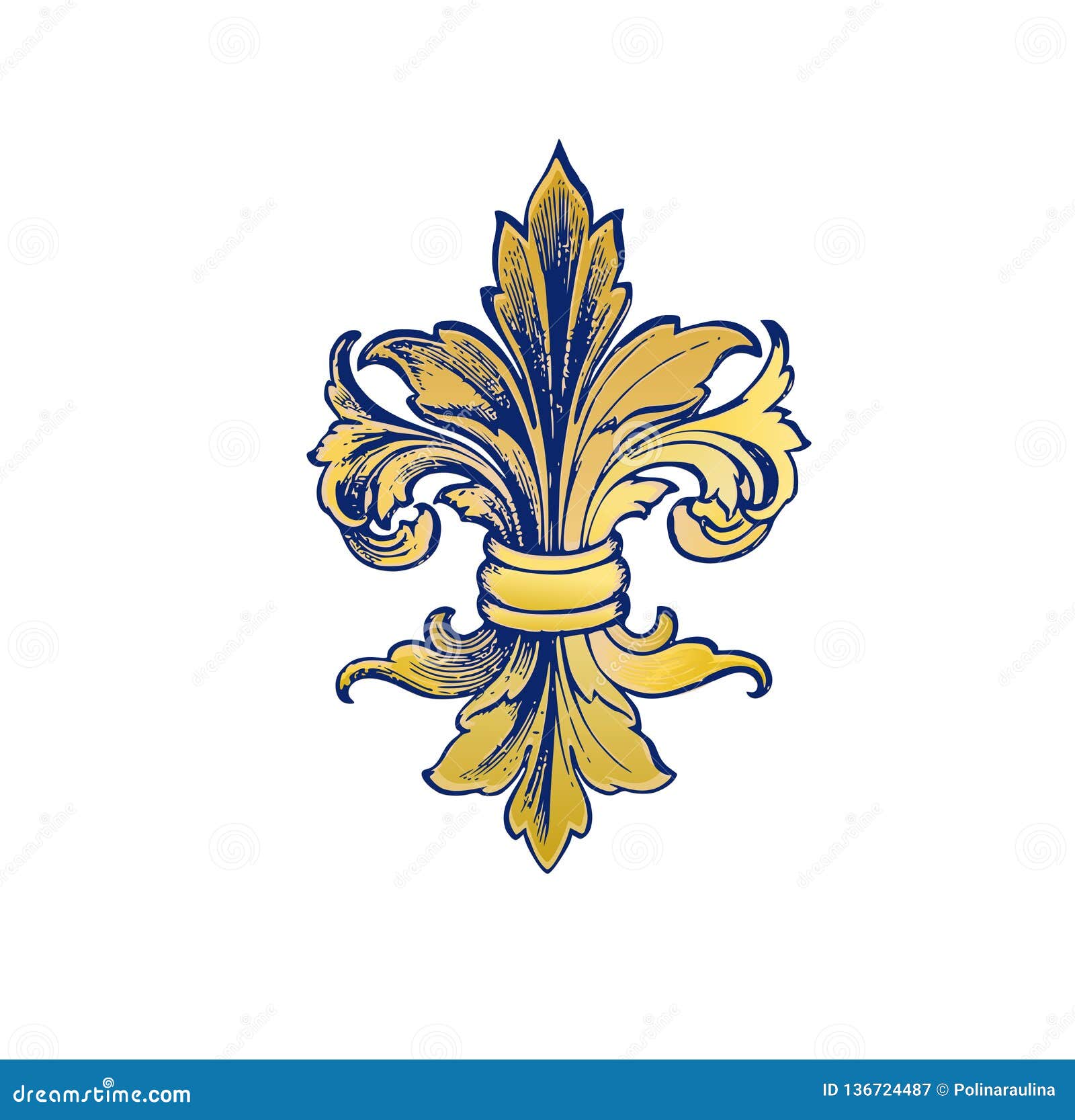 Dekostoff trilobe bleu avec lys gold d'ornement Fleur de lis b:145cm 70007