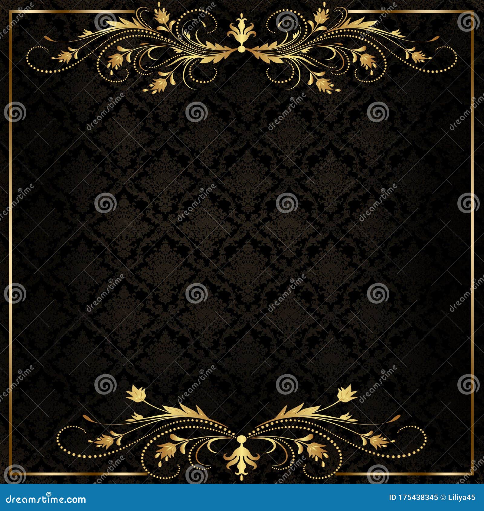 Gold Border Frame on Black Background. Stock Illustration - Illustration of  gold, decoration: 175438345