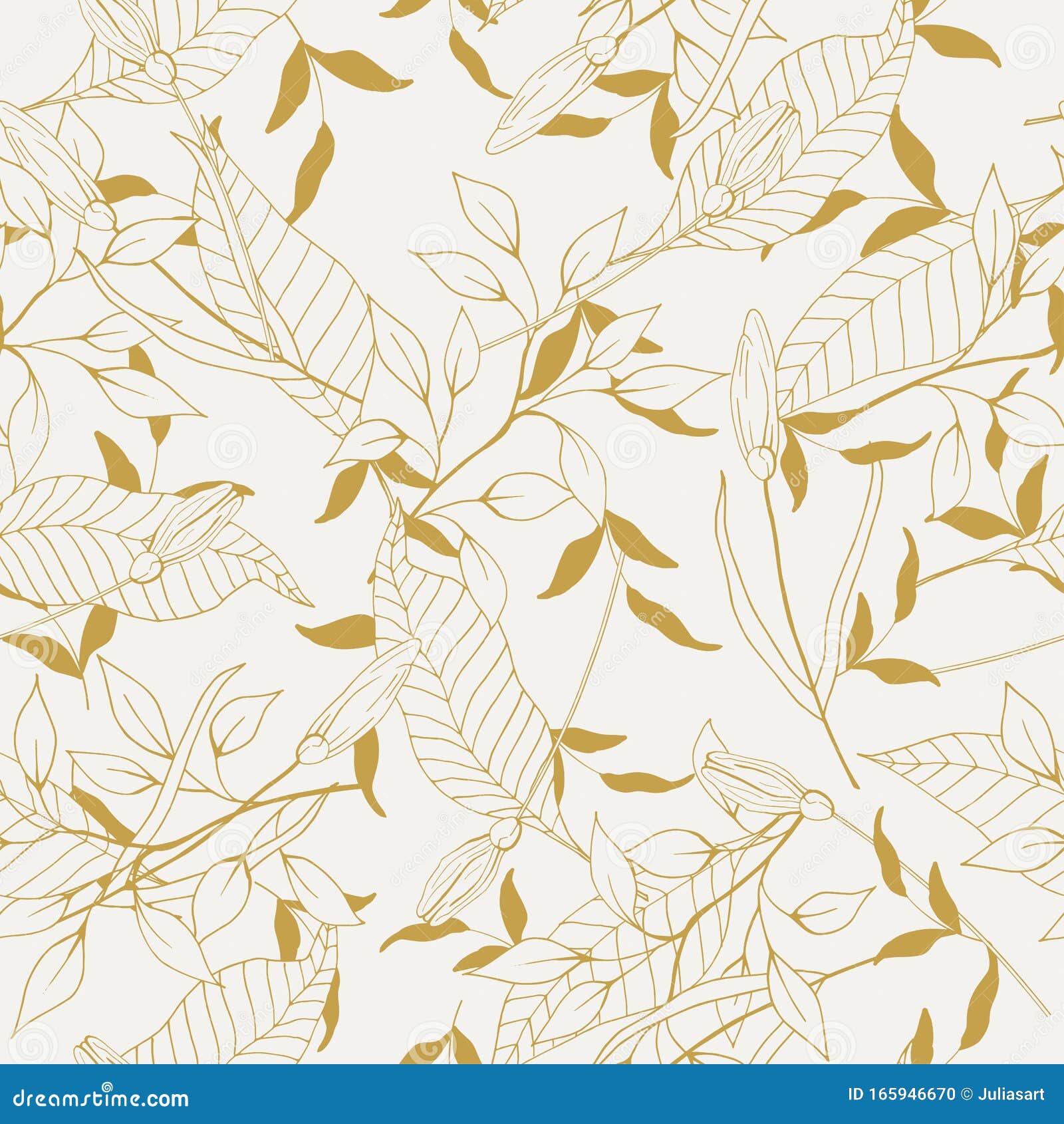 Gold Botany Pattern Vector Illustration of Painted Small Floral ...