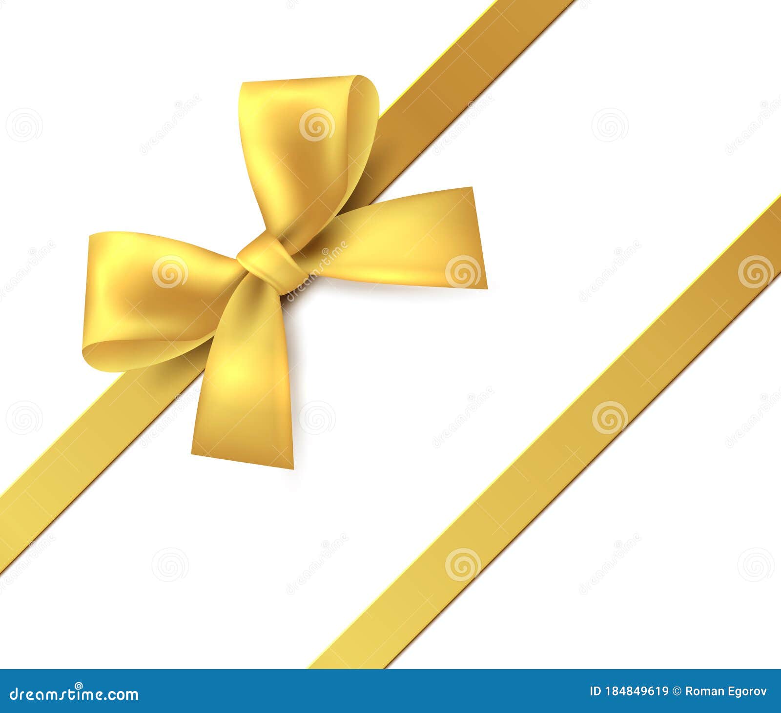 gold bow. gift present golden shiny ribbon.  isolate tape for  greeting and discount card